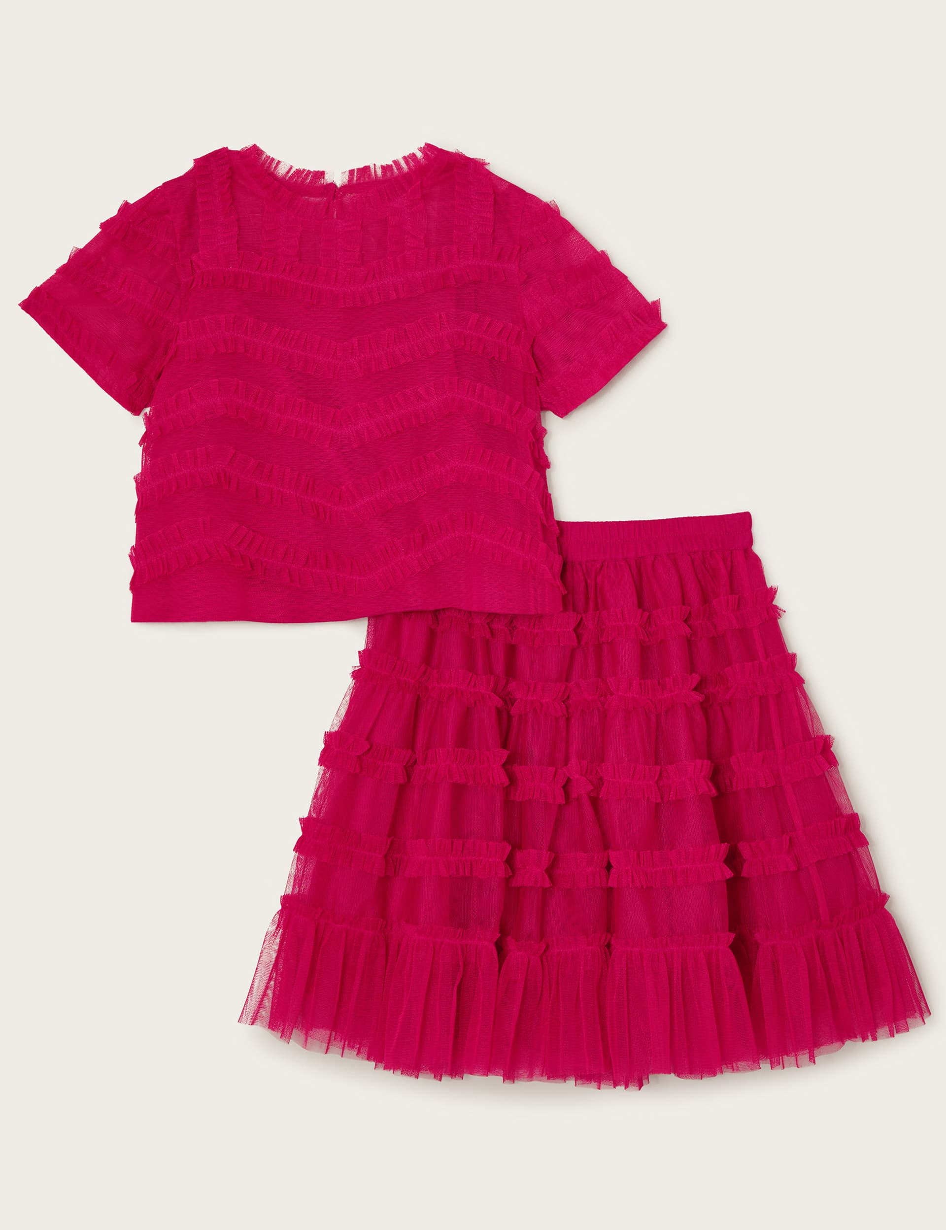 Monsoon Girls 2pc Tulle Ruffle Top & Skirt Outfit (3-15 Yrs) - 7-8 Y - Magenta, Magenta