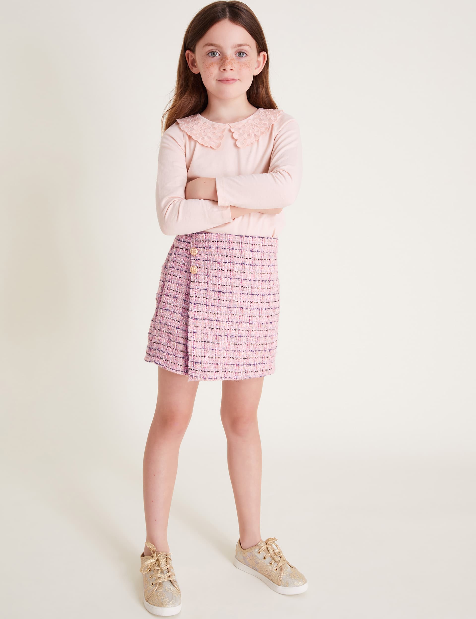 Monsoon Girls 2pc Top and Tweed Skort Set (3-15 Yrs) - 5-6 Y - Pink, Pink