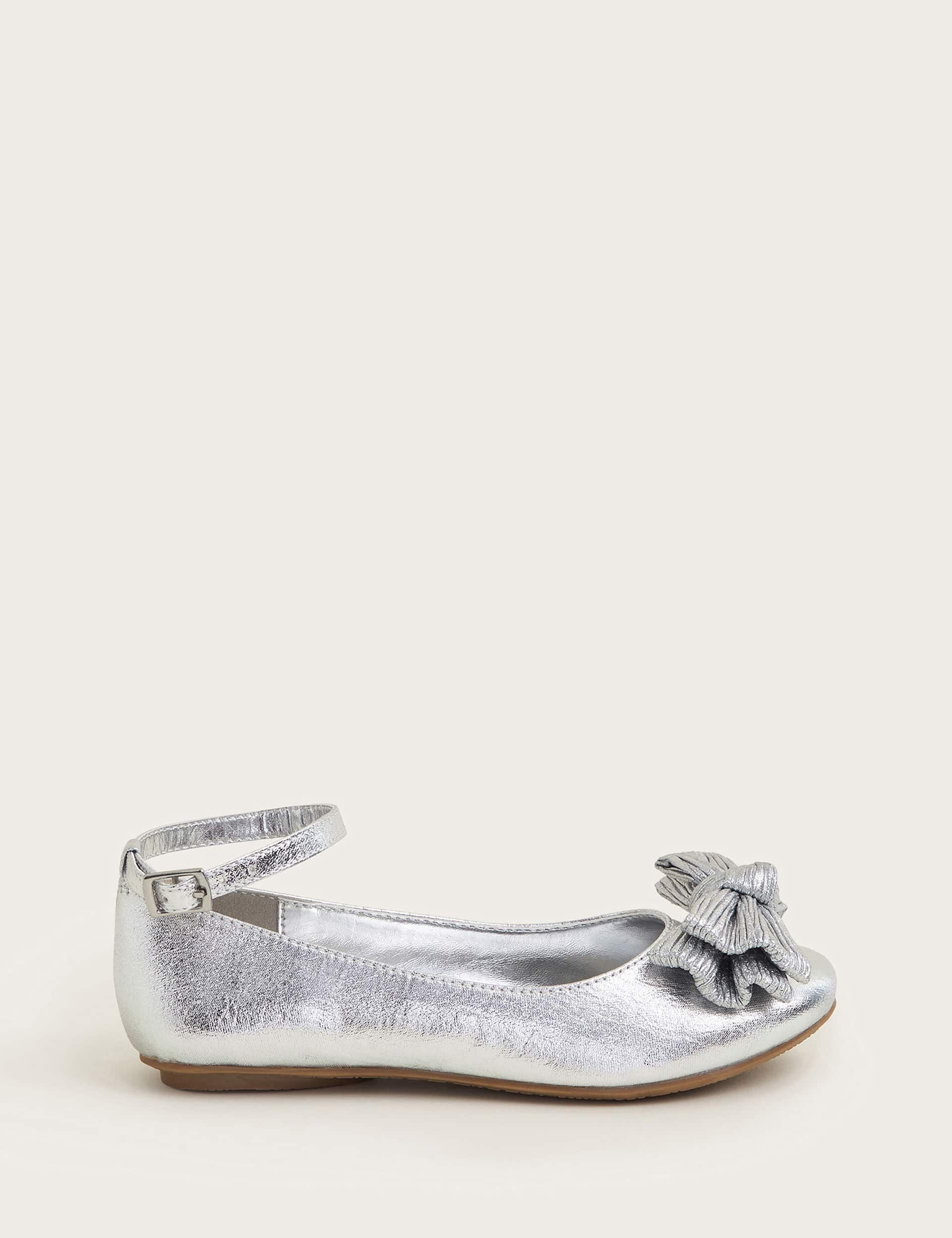 Monsoon Girls Metallic Bow Baller Pumps (7 Small - 3 Large) - 10 S - Silver, Silver