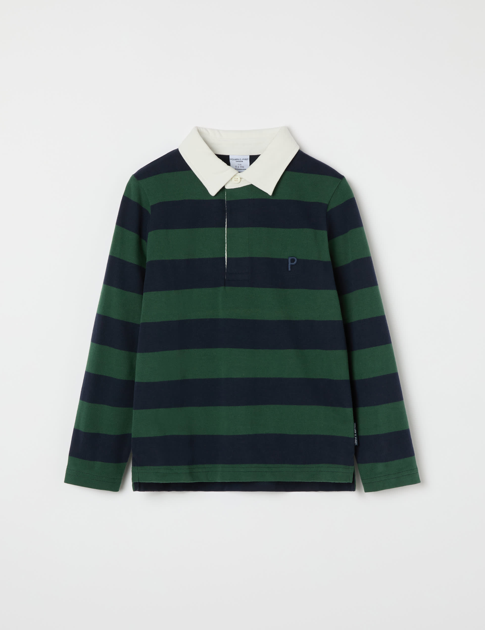 Polarn O. Pyret Boys Pure Cotton Striped Rugby Shirt (1-10 Yrs) - 4-5 Y - Green Mix, Green Mix