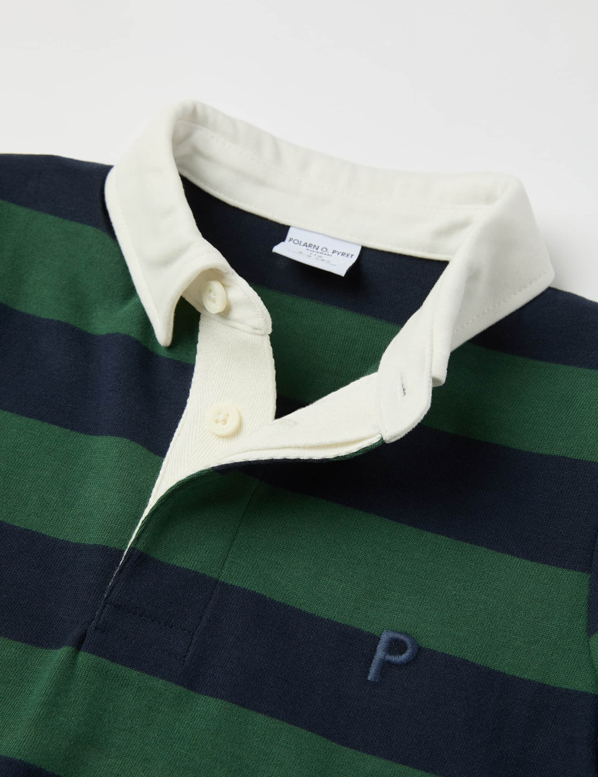 Polarn O. Pyret Boys Pure Cotton Striped Rugby Shirt (1-10 Yrs) - 18-24 - Green Mix, Green Mix