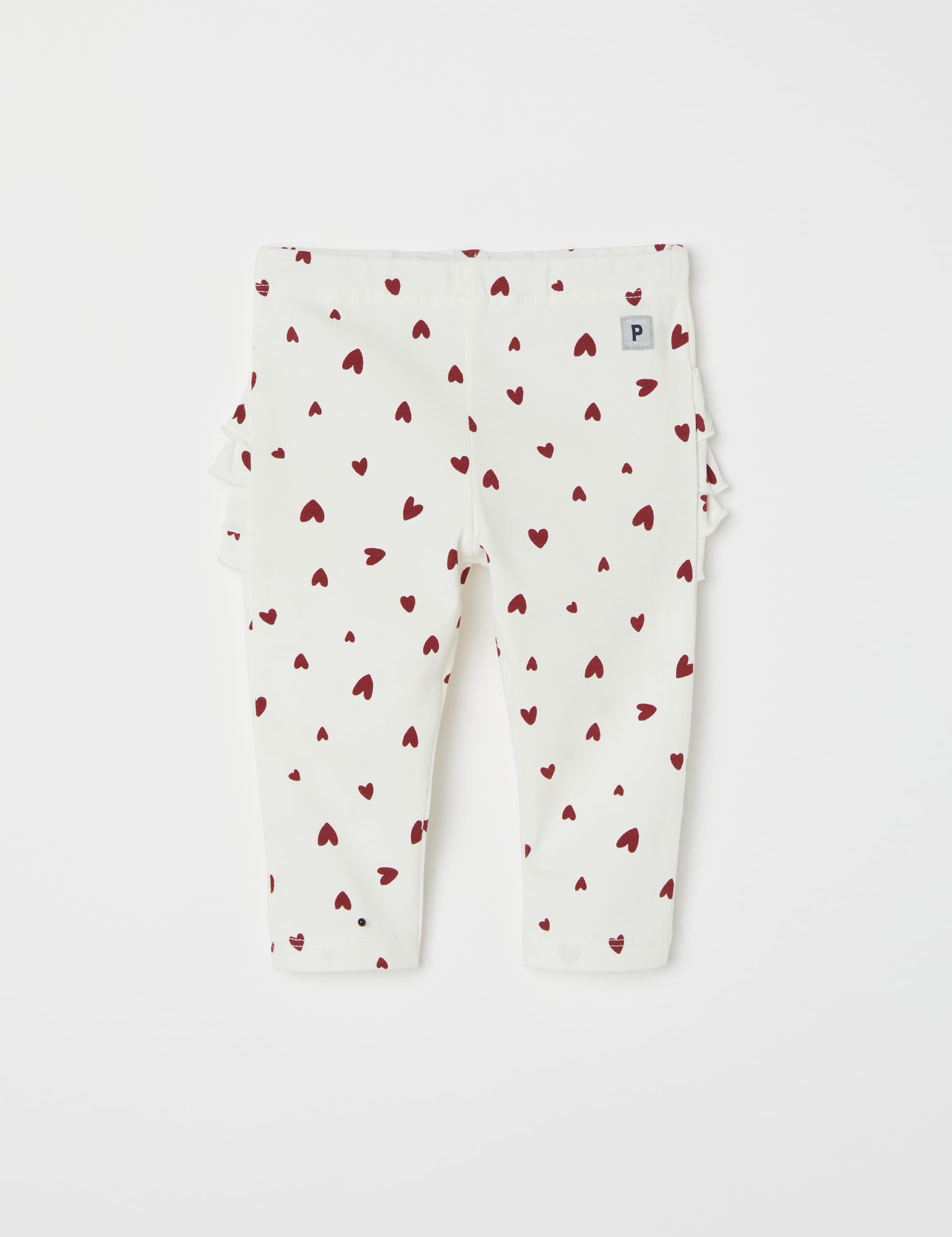 Polarn O. Pyret Girls Cotton Rich Heart Print Ruffle Leggings (1-12 Mths) - 4-6M - White Mix, White 