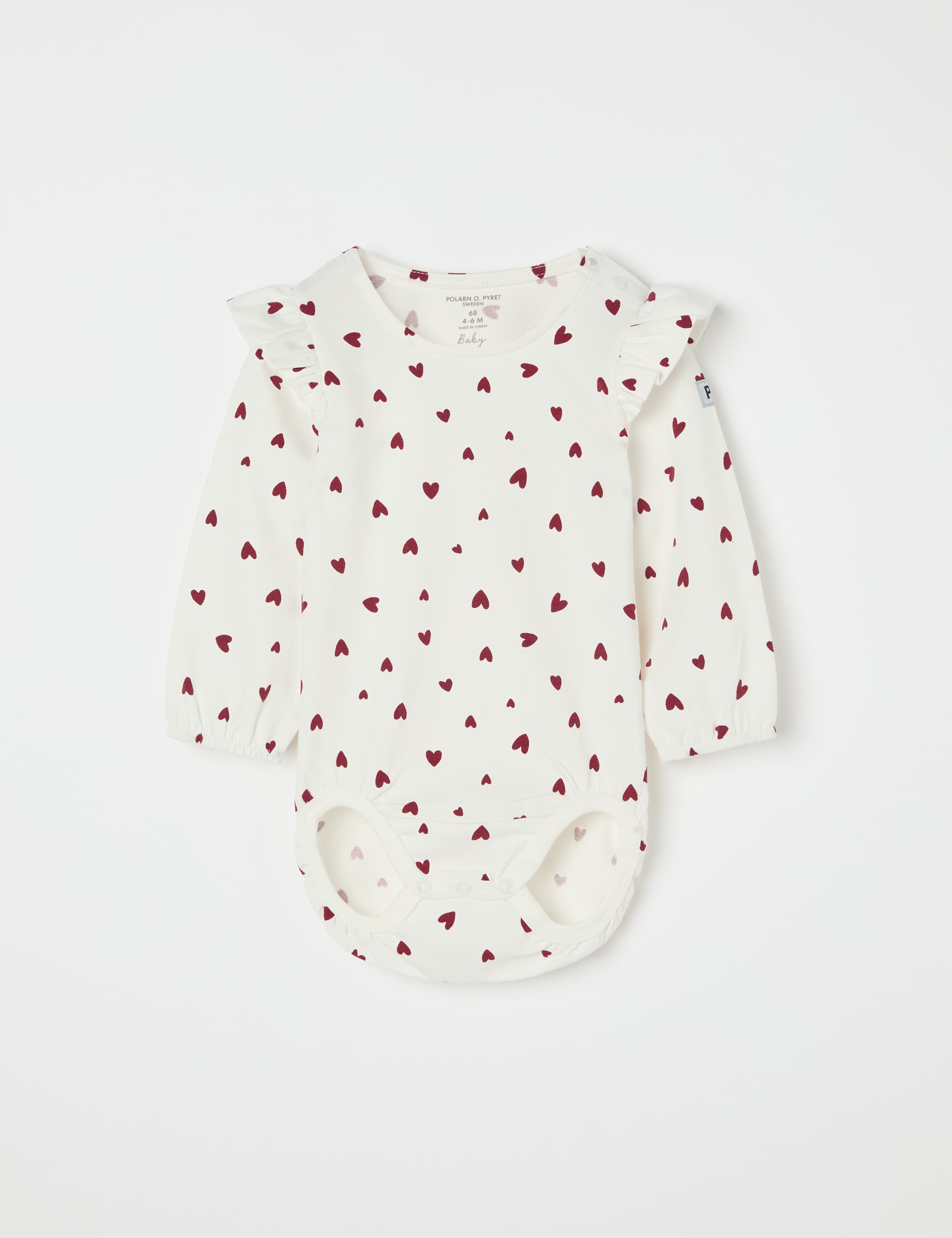 Polarn O. Pyret Girls Cotton Rich Heart Print Bodysuit (1-12 Mths) - 4-6M - White Mix, White Mix