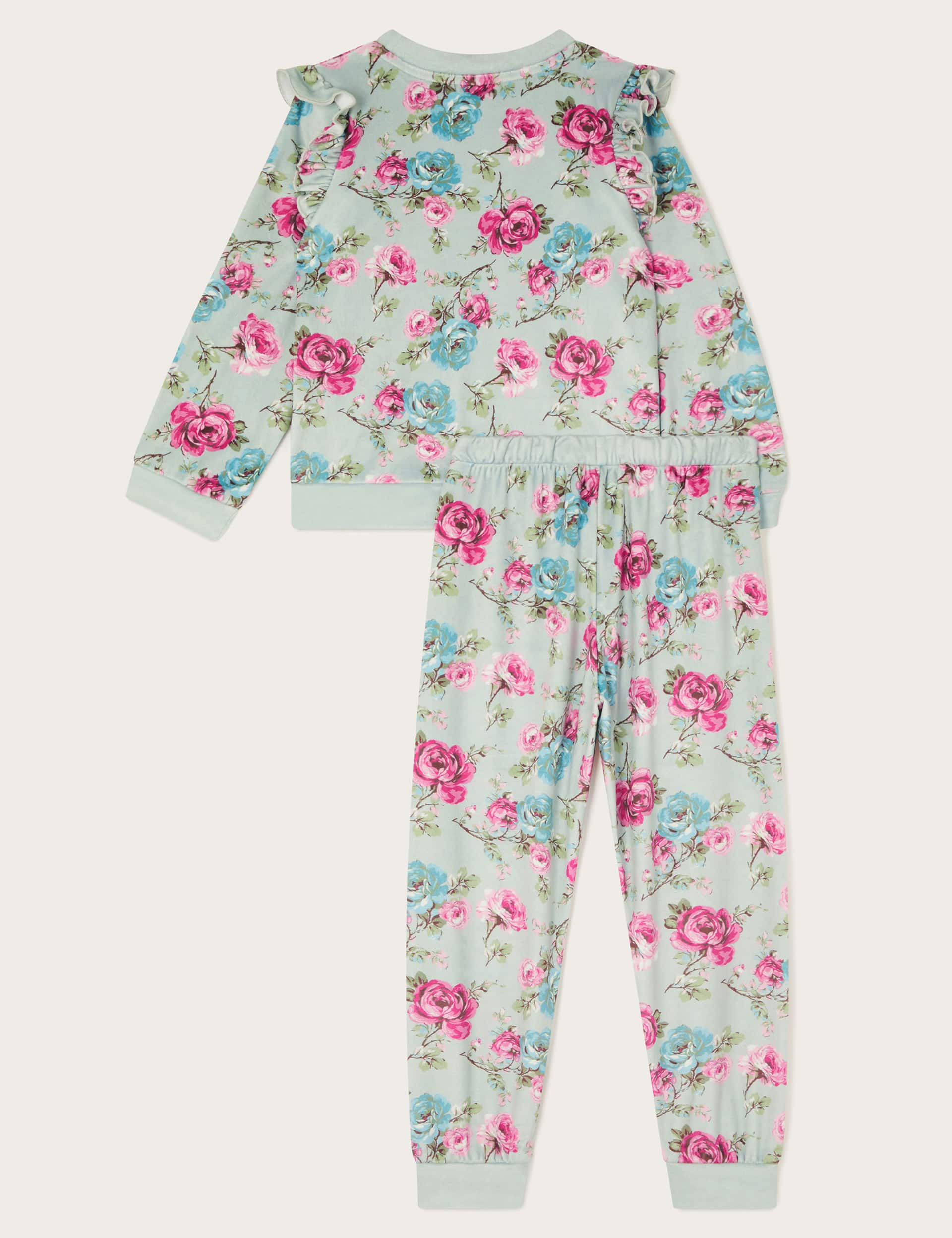 Monsoon Girls Velour Floral Pyjamas (3-13 Yrs) - 2-3 Y - Green Mix, Green Mix