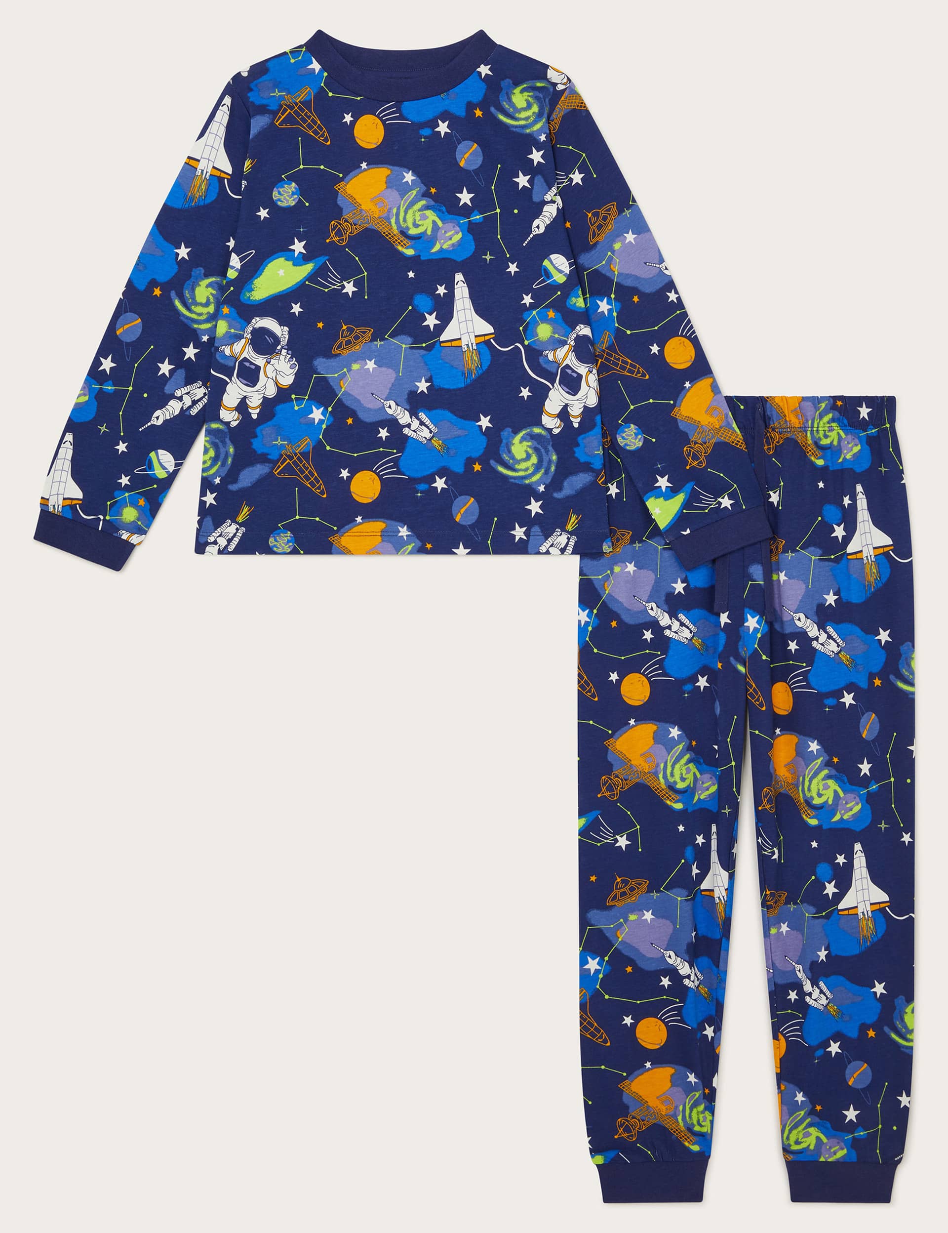 Monsoon Boys Pure Cotton Space Print Pyjamas (3-10 Yrs) - 7-8 Y - Blue Mix, Blue Mix