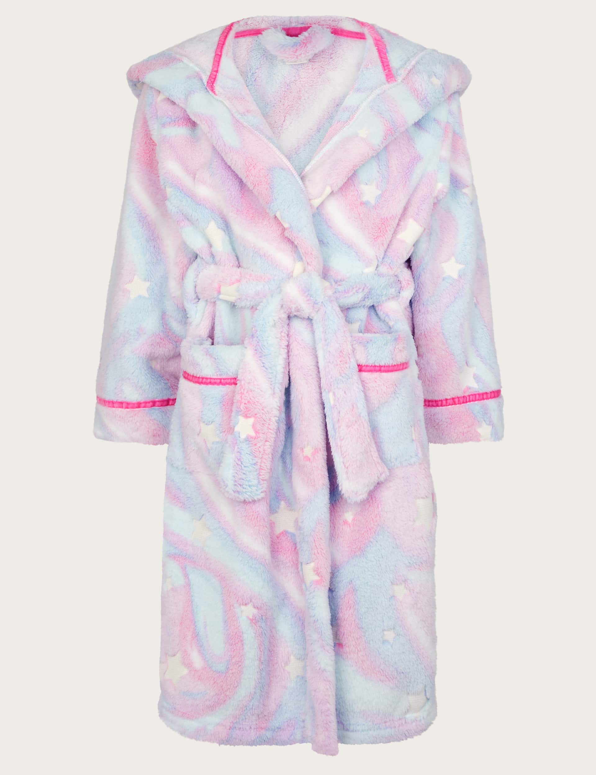 Monsoon Girls Fleece Marble Star Print Dressing Gown (3-13 Yrs) - 9-10Y - Pink Mix, Pink Mix