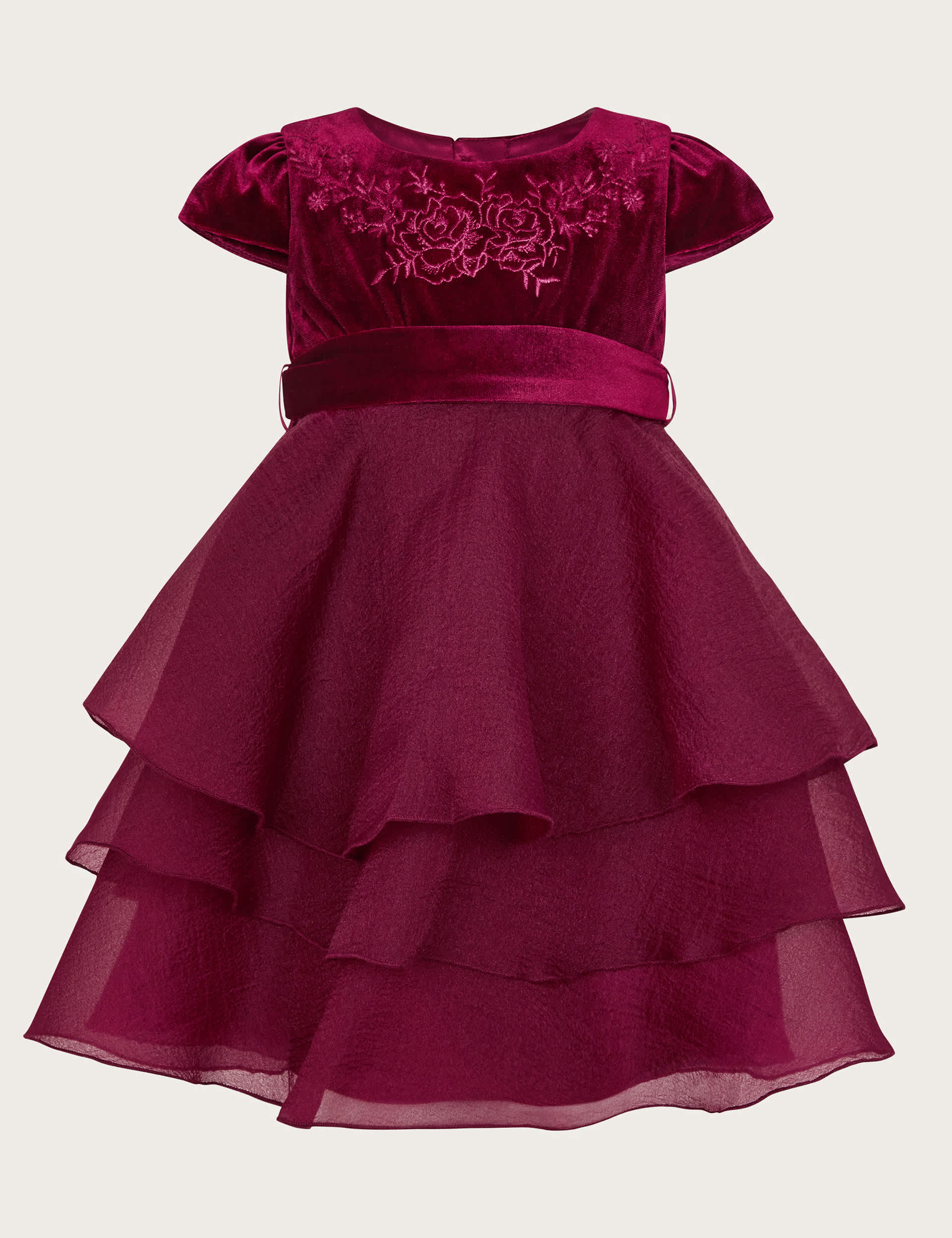 Monsoon Girls Embroidered Dress (0-24 Mths) - 18-24 - Burgundy, Burgundy