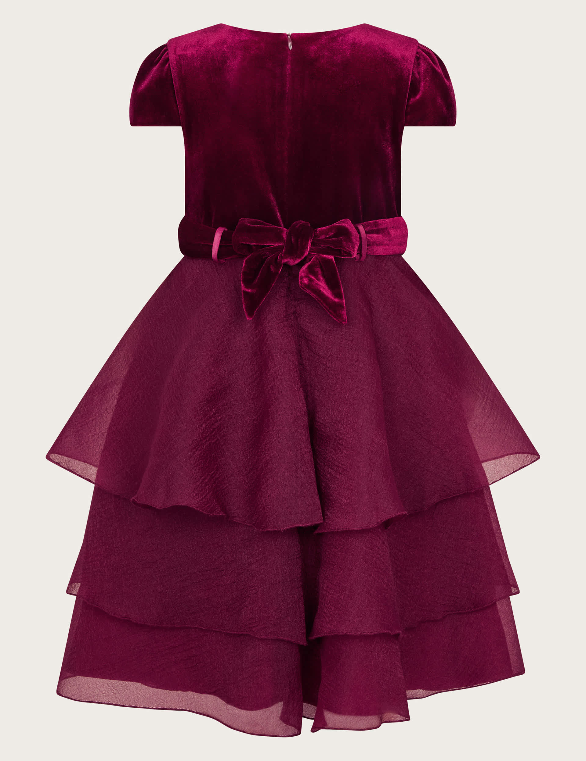 Monsoon Girls Embroidered Velvet Ruffle Occasion Dress (3-15 Yrs) - 10y - Burgundy, Burgundy