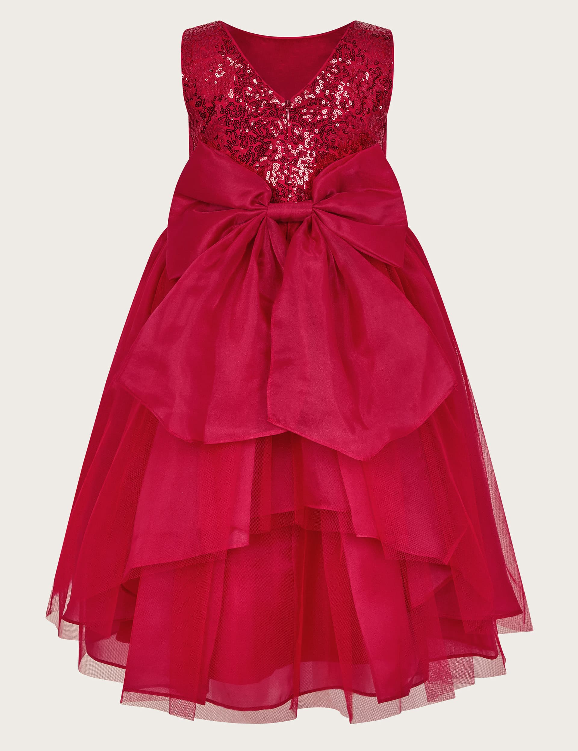 Monsoon Girls Sequin Bow Occasion Dress (3-15 Yrs) - 10y - Red, Red