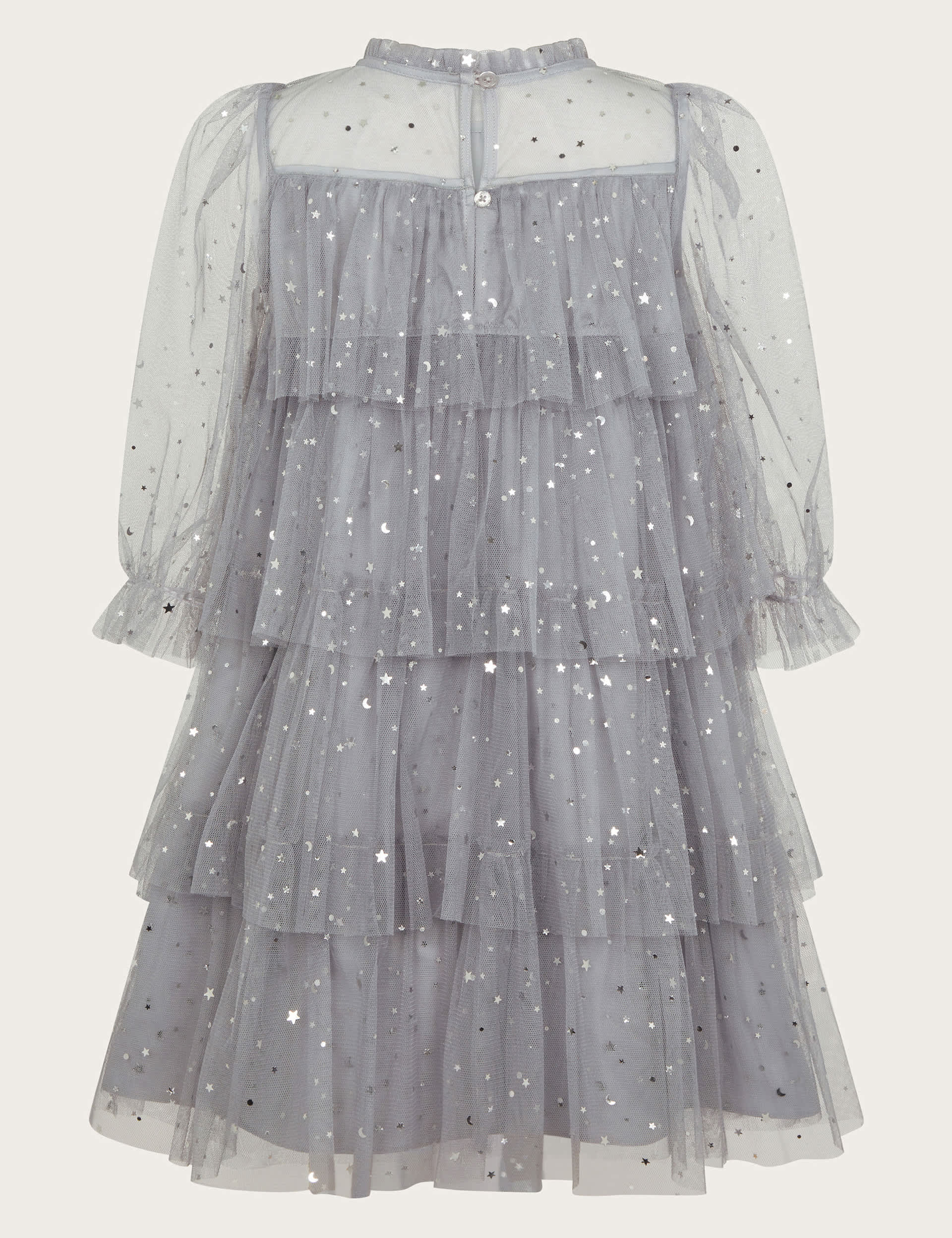 Monsoon Girls Foil Star Tulle Tiered Party Dress (3-13 Yrs) - 8y - Grey, Grey