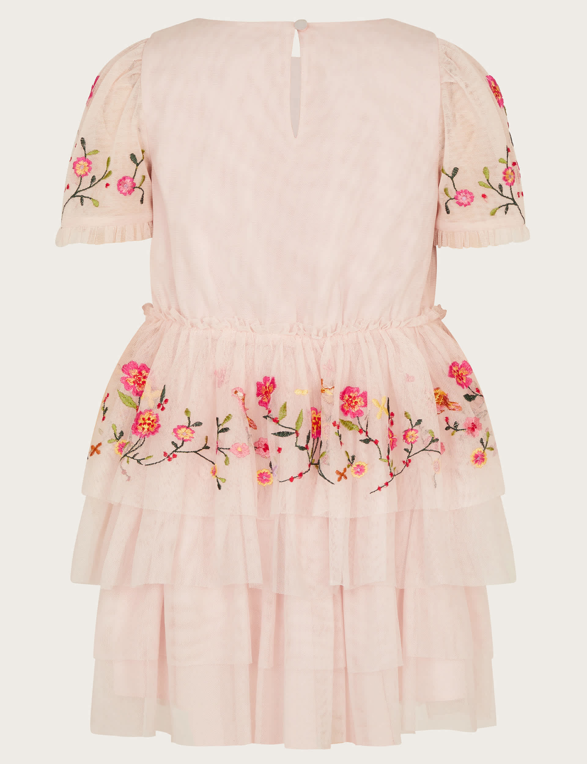 Monsoon Girls Tulle Floral Embroidered Tiered Party Dress (3-15 Yrs) - 8y - Light Pink Mix, Light Pi