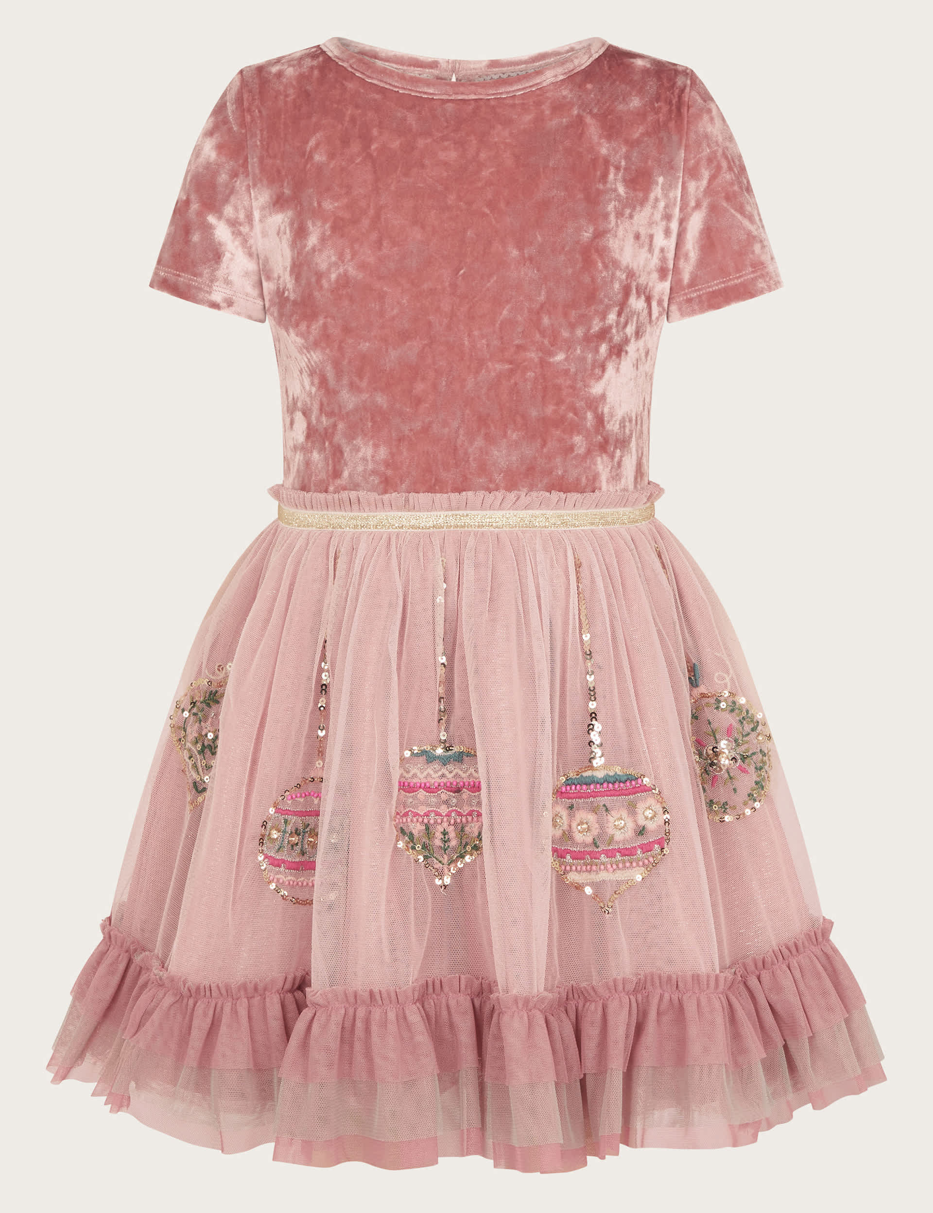 Monsoon Girls Velvet Embroidered Bauble Dress (3-15 Yrs) - 3-4 Y - Pink, Pink