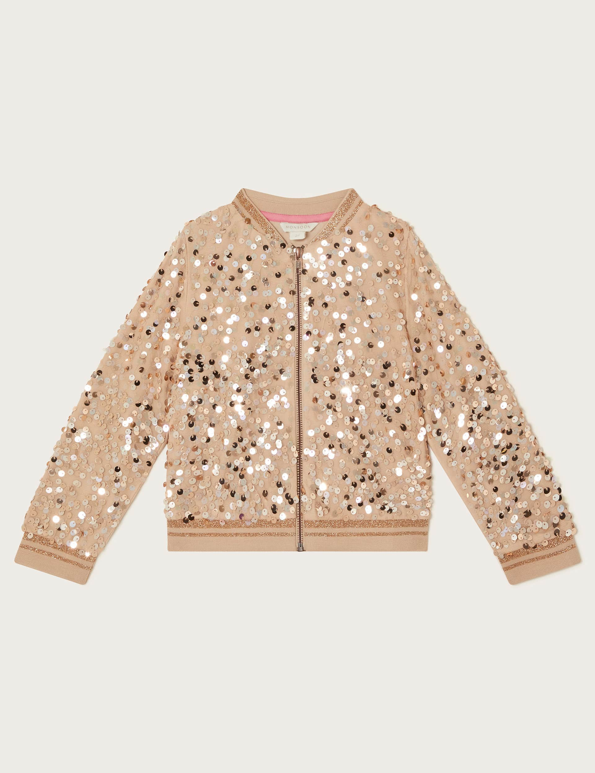 Monsoon Girls Sequin Bomber Jacket (7-15 Yrs) - 12-13 - Gold, Gold