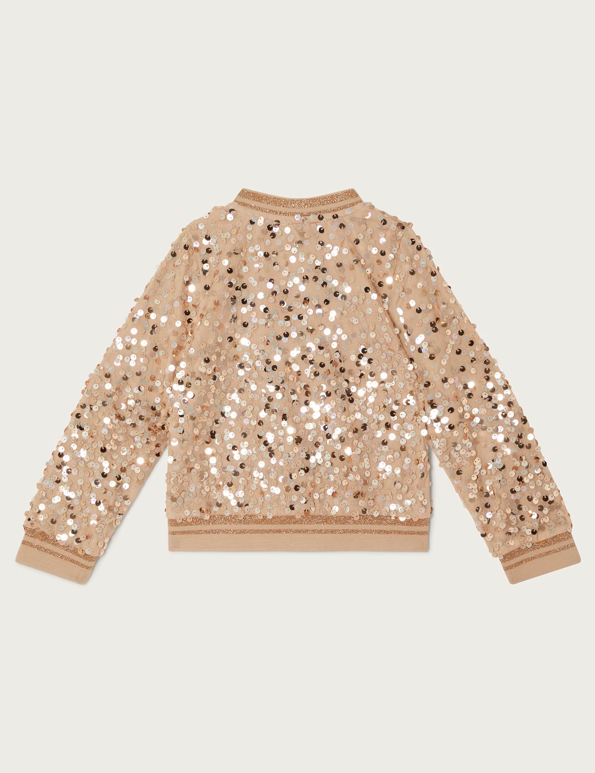 Monsoon Girls Sequin Bomber Jacket (7-15 Yrs) - 3-4 Y - Gold, Gold