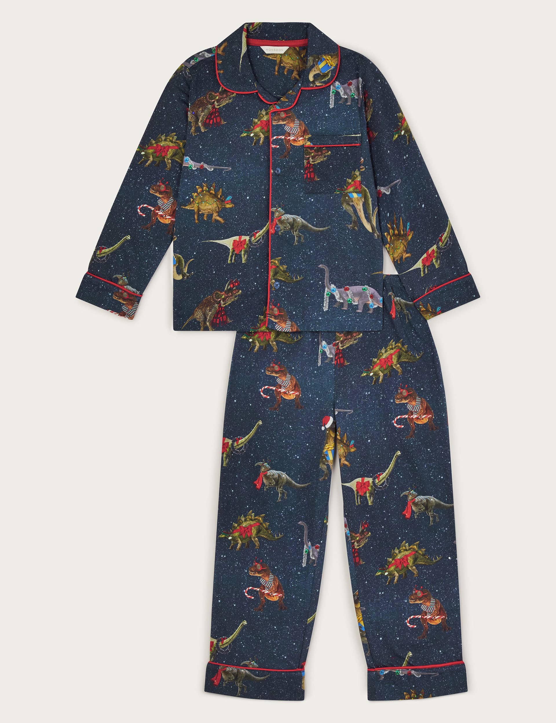 Monsoon Boys Pure Cotton Christmas Dinosaur Print Pyjamas (2-13 Yrs) - 7-8 Y - Navy Mix, Navy Mix