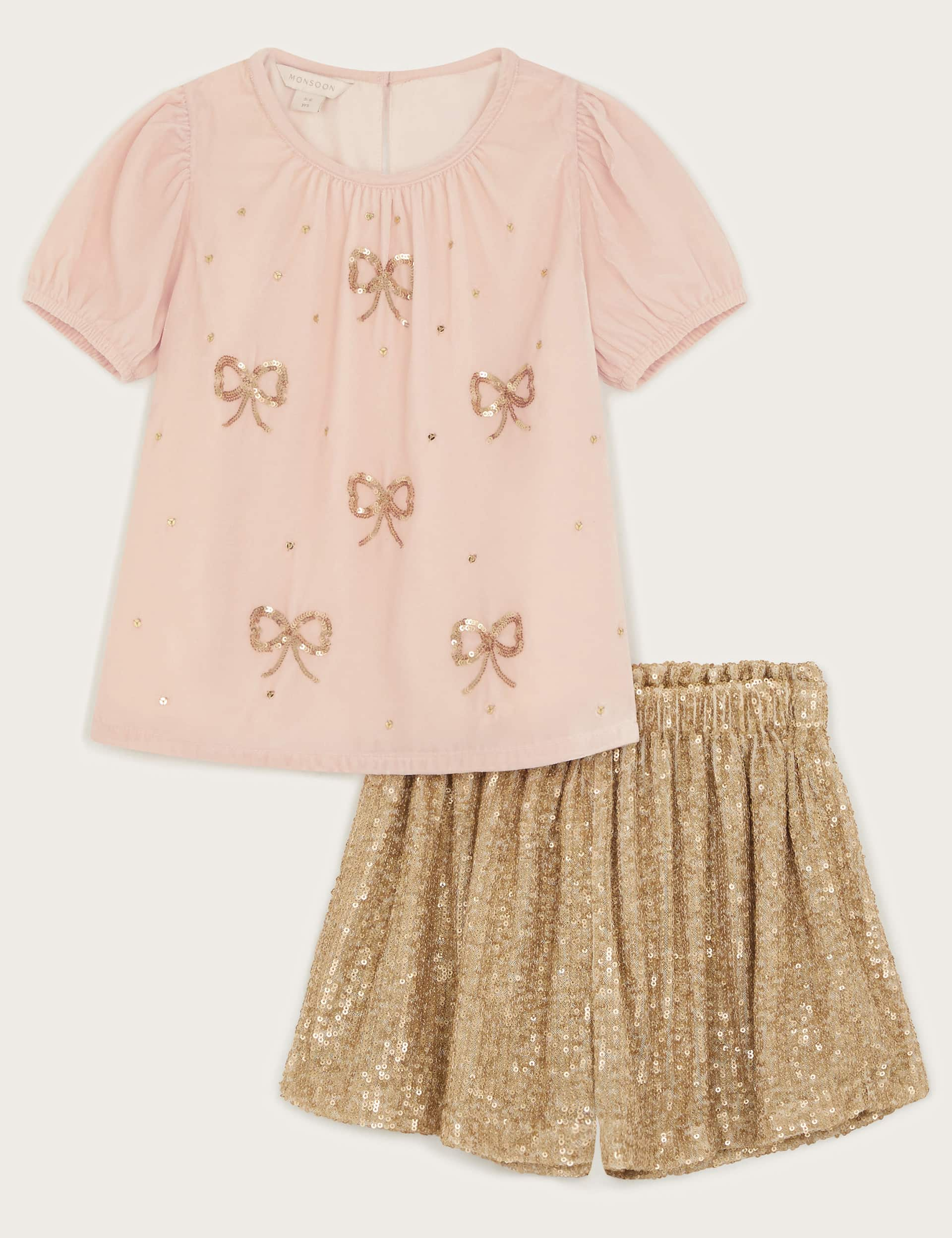 Monsoon Girls 2pc Sequin Top & Bottom Outfit (3-15 Yrs) - 7-8 Y - Gold, Gold