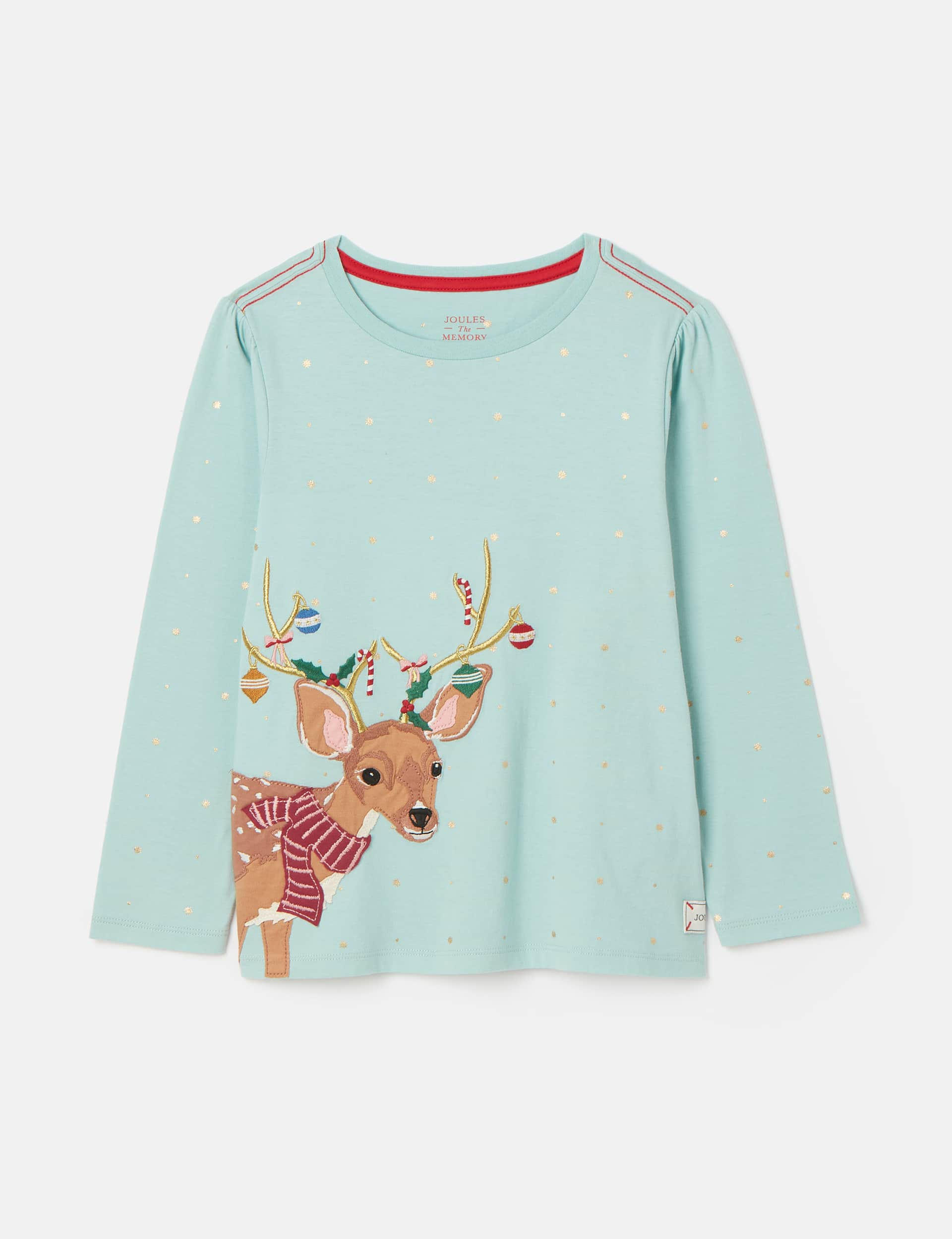 Joules Girls Pure Cotton Appliqu Reindeer Top - 9-10Y - Blue Mix, Blue Mix