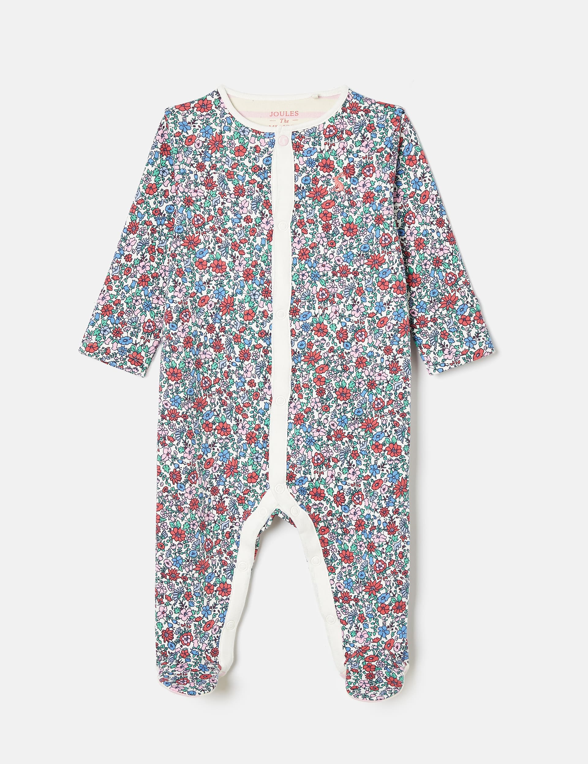 Joules Girls Pure Cotton Ditsy Floral Sleepsuit (0-18 Mths) - 9-12M - White Mix, White Mix