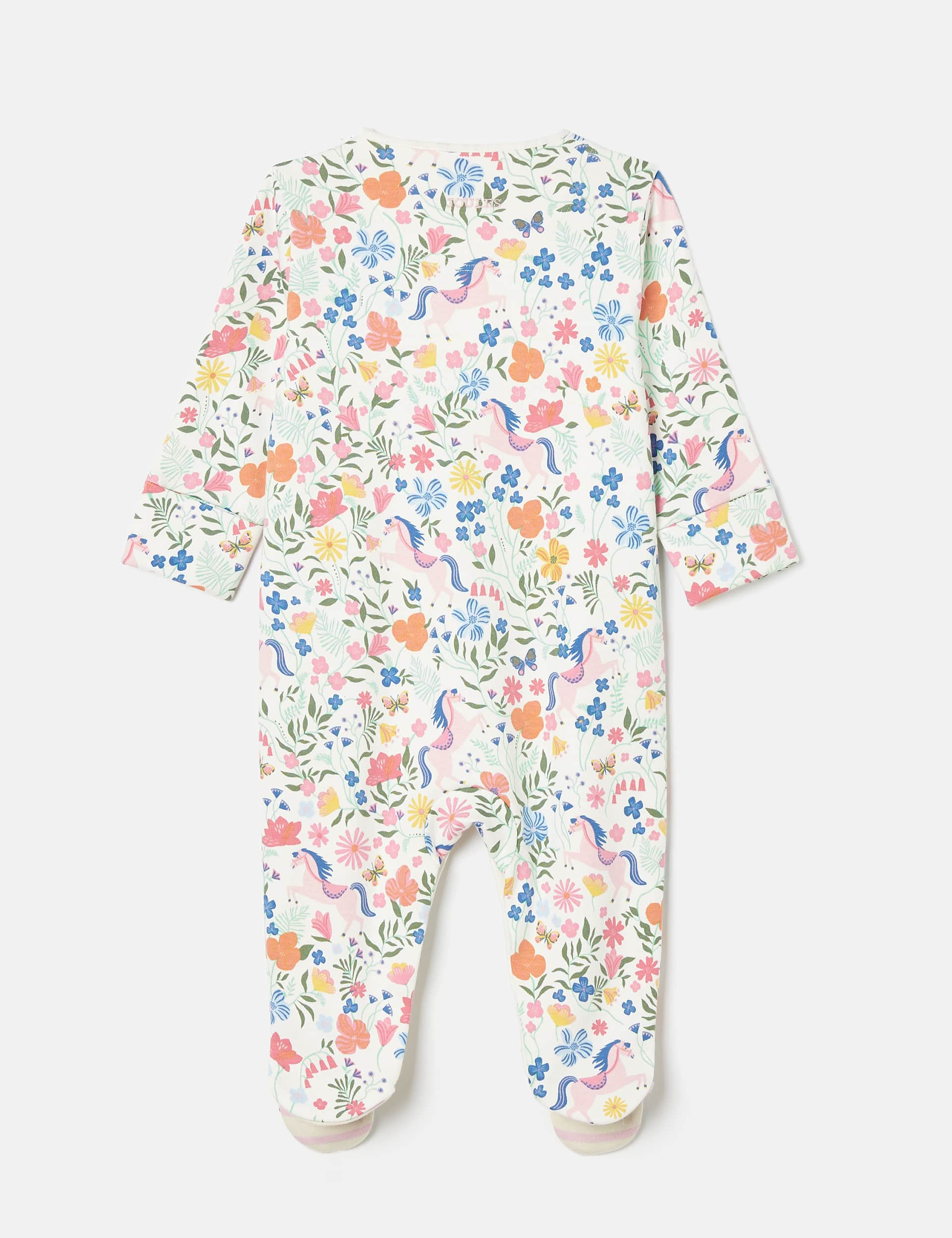 Joules Girls Pure Cotton Floral Pony Sleepsuit (0-18 Mths) - 0-3 M - Cream Mix, Cream Mix