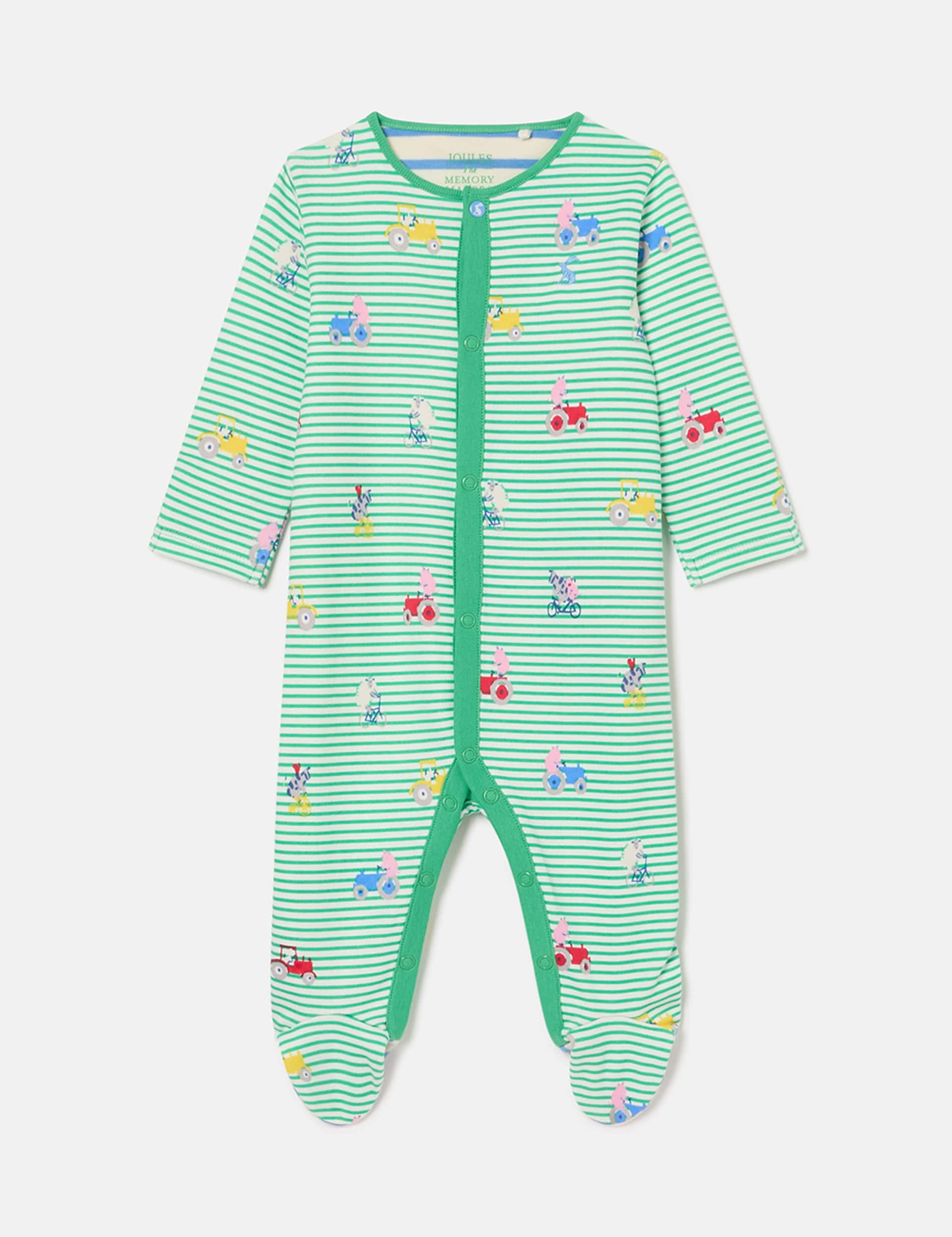 Joules Boys Pure Cotton Striped Animal Sleepsuit (0-18 Mths) - NB - Green Mix, Green Mix