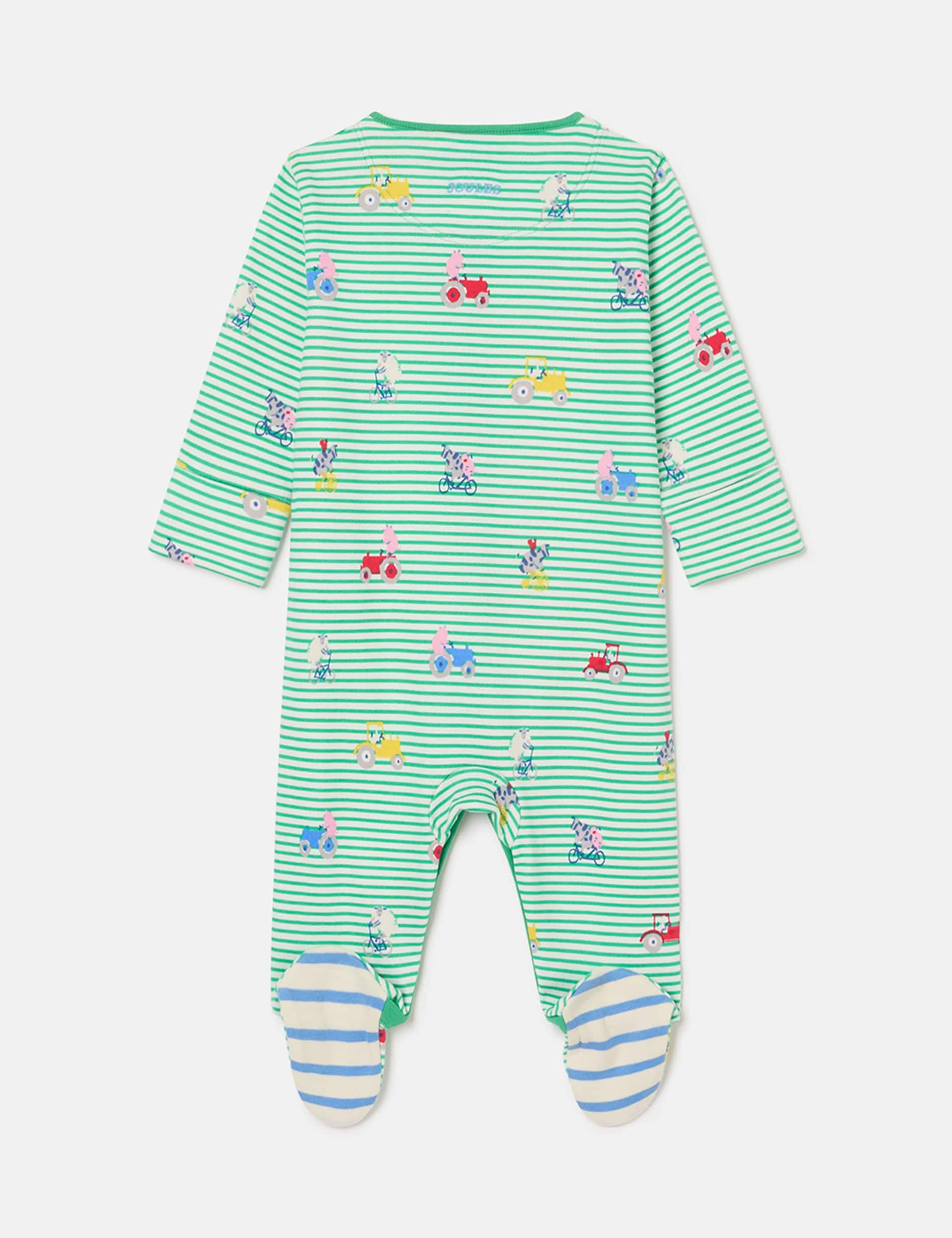 Joules Boys Pure Cotton Striped Animal Sleepsuit (0-18 Mths) - 3-6M - Green Mix, Green Mix