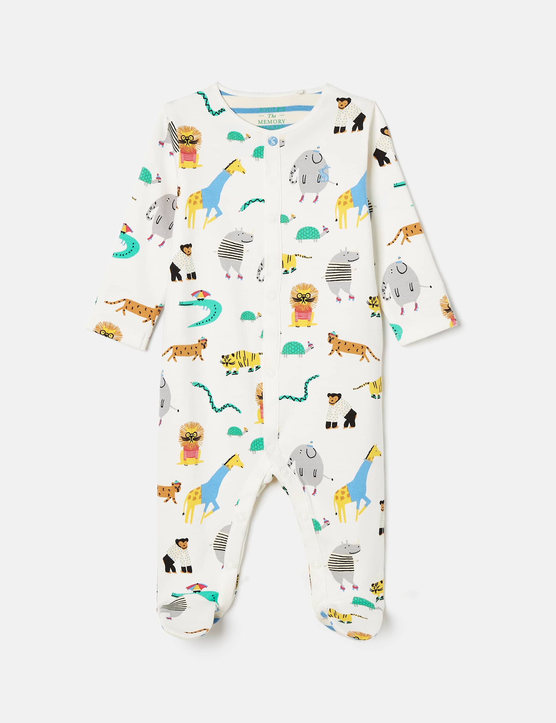 Joules Boys Pure Cotton Safari Animal Sleepsuit (0-18 Mths) - 0-3 M - Cream, Cream