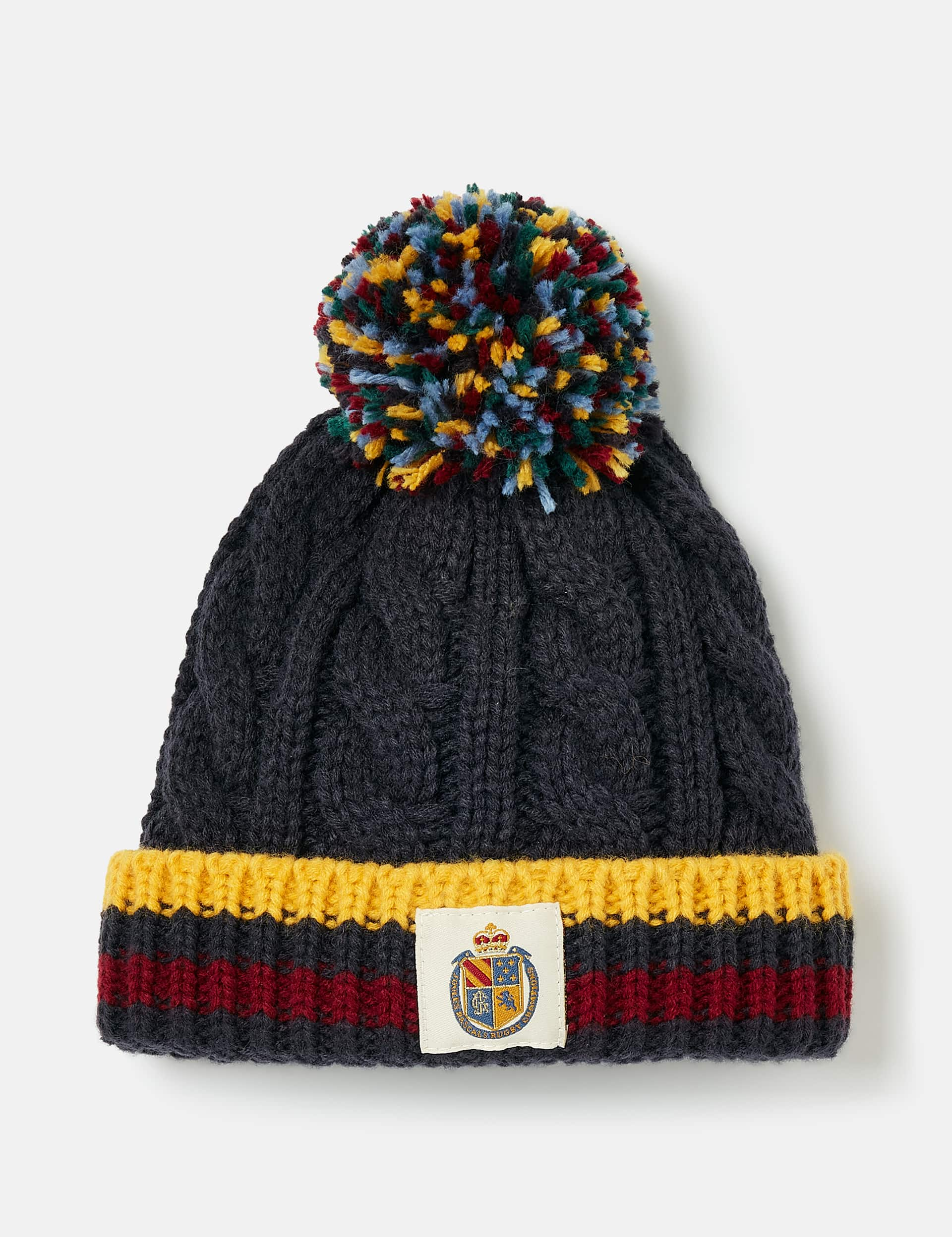 Joules Kids Cable Knit Striped Bobble Hat (3-12 Yrs) - 3-7 - Navy Mix, Navy Mix