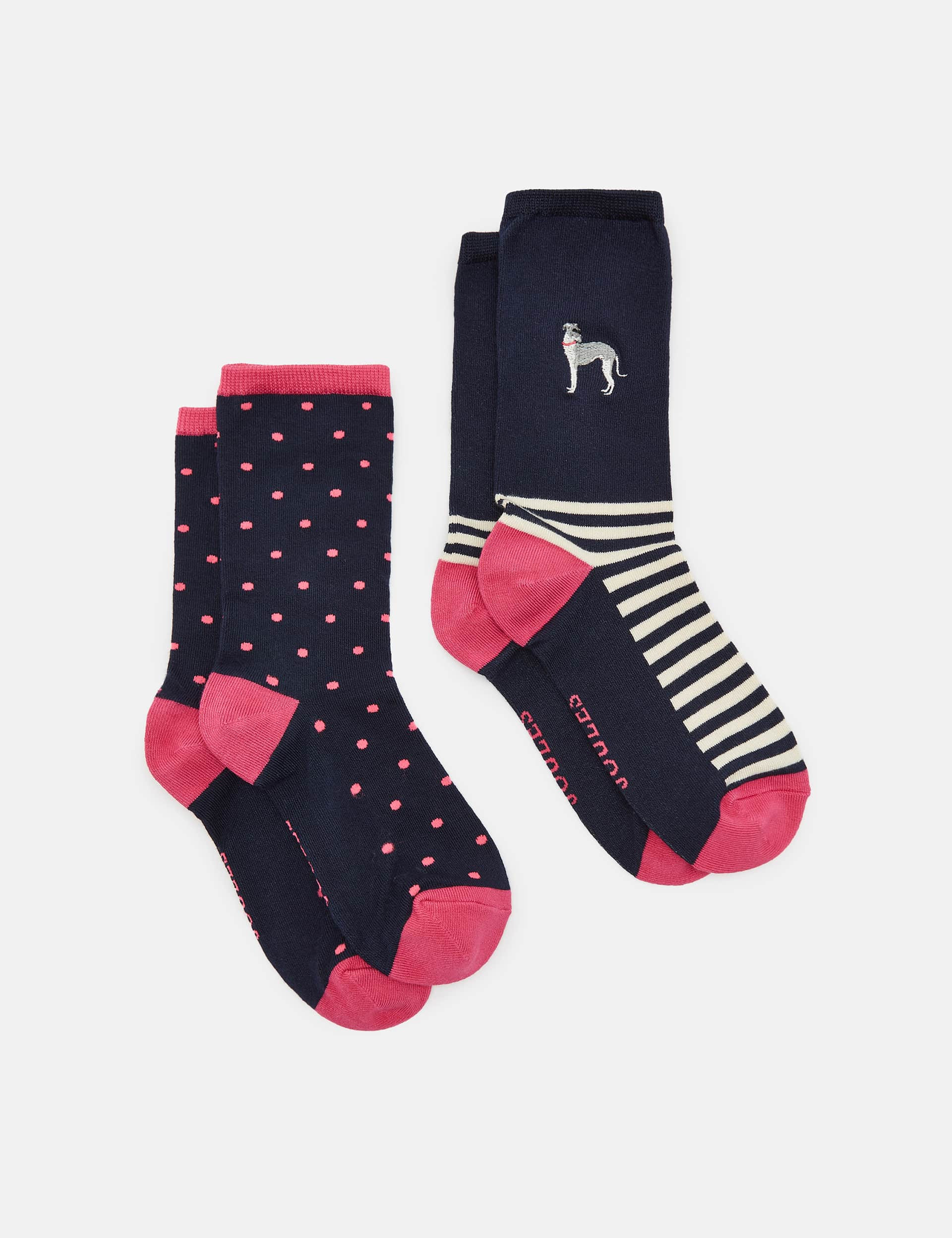 Joules Girls 2 Pack Spot & Dog Ankle High Socks - NB - Navy Mix, Navy Mix