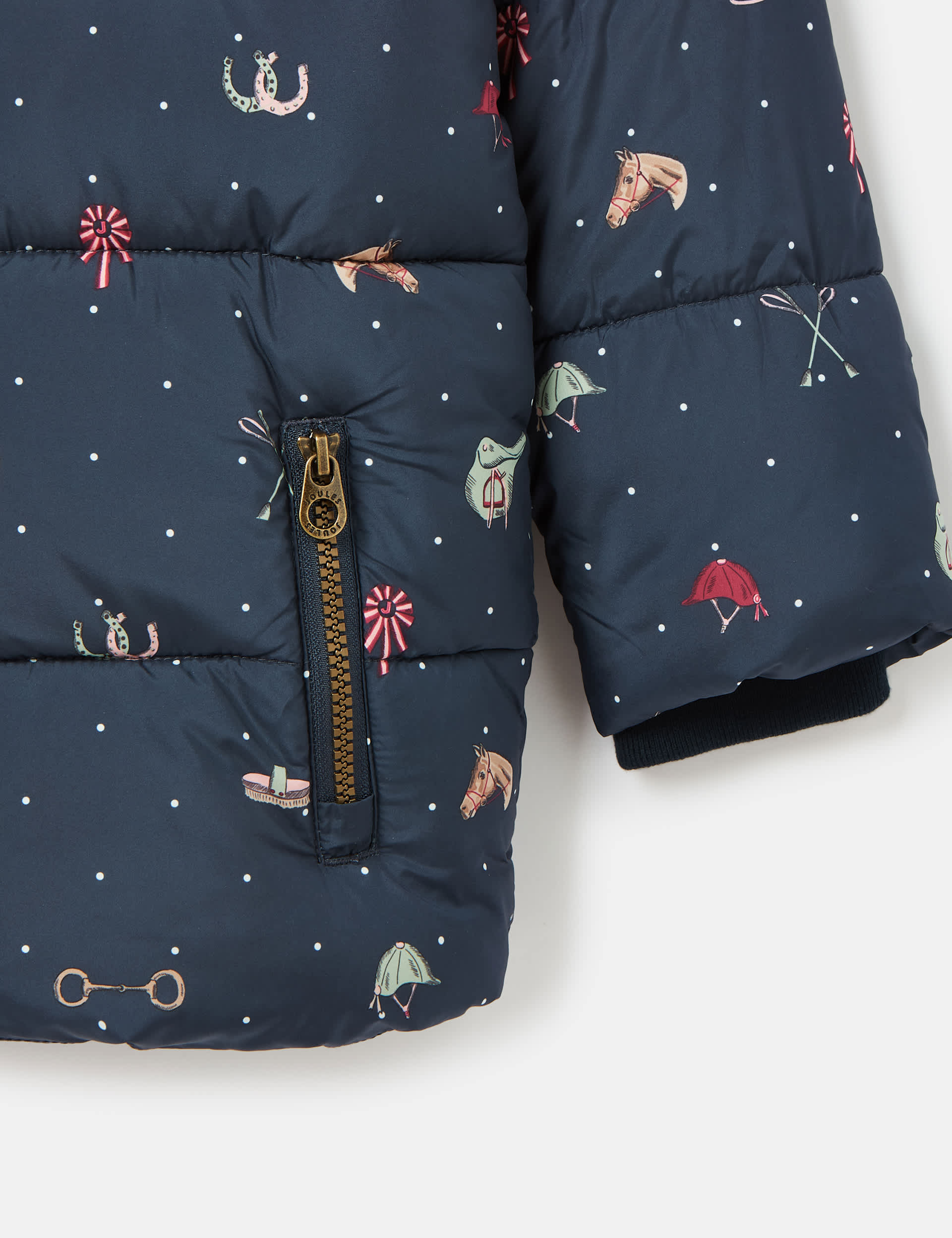 Joules Girls Hooded Padded Horse Print Coat (2-11 Yrs) - 3 - Navy Mix, Navy Mix