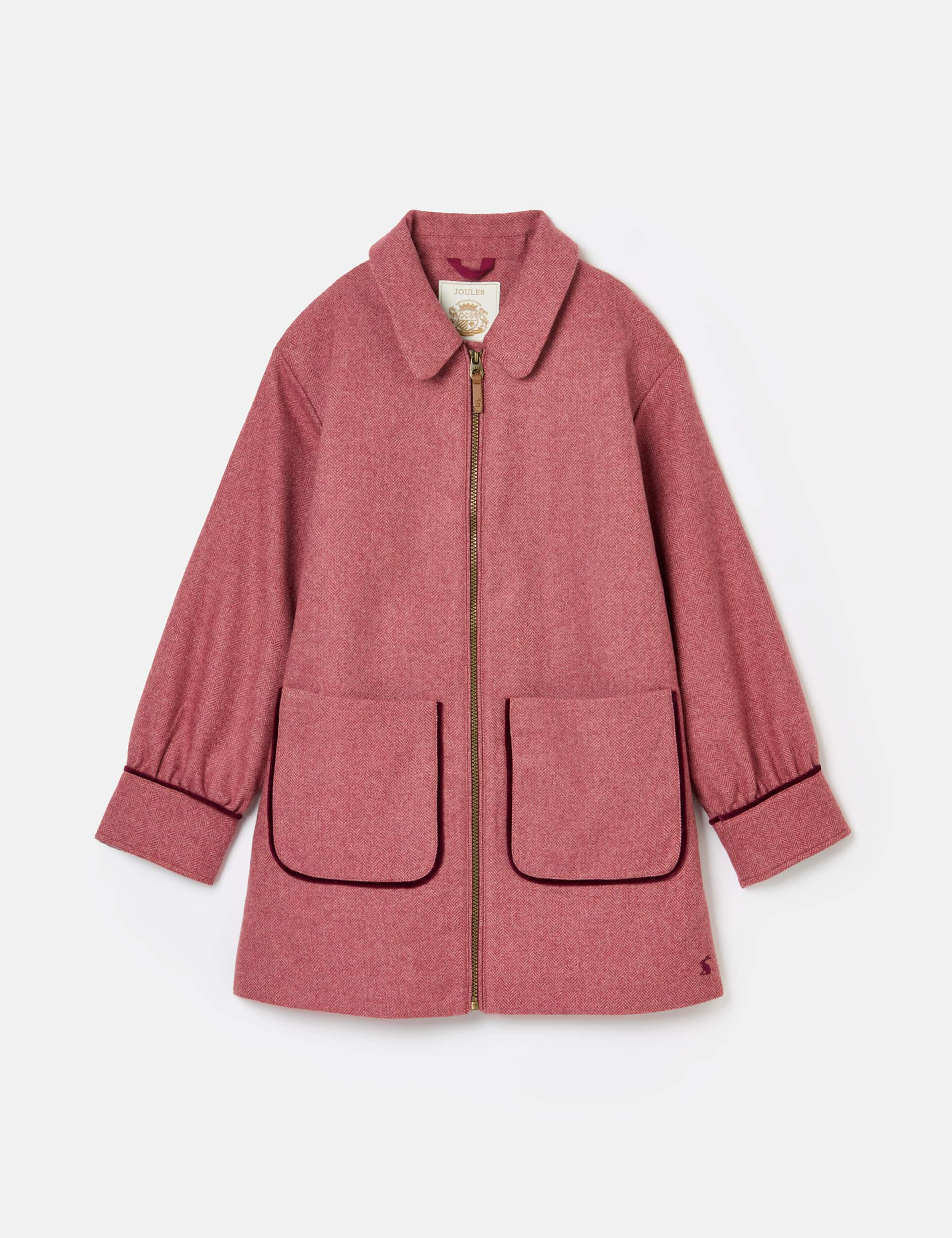 Joules Girls Wool Blend Herringbone Tweed Coat (3-12 Yrs) - 5-6Y - Pink, Pink