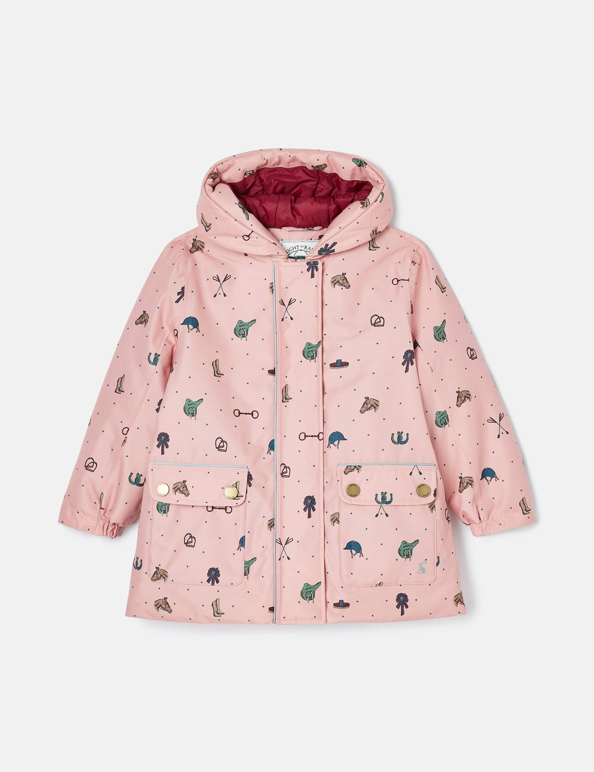 Joules Girls Hooded Horse Print Coat (2-11 Yrs) - 6-7Y - Pink Mix, Pink Mix