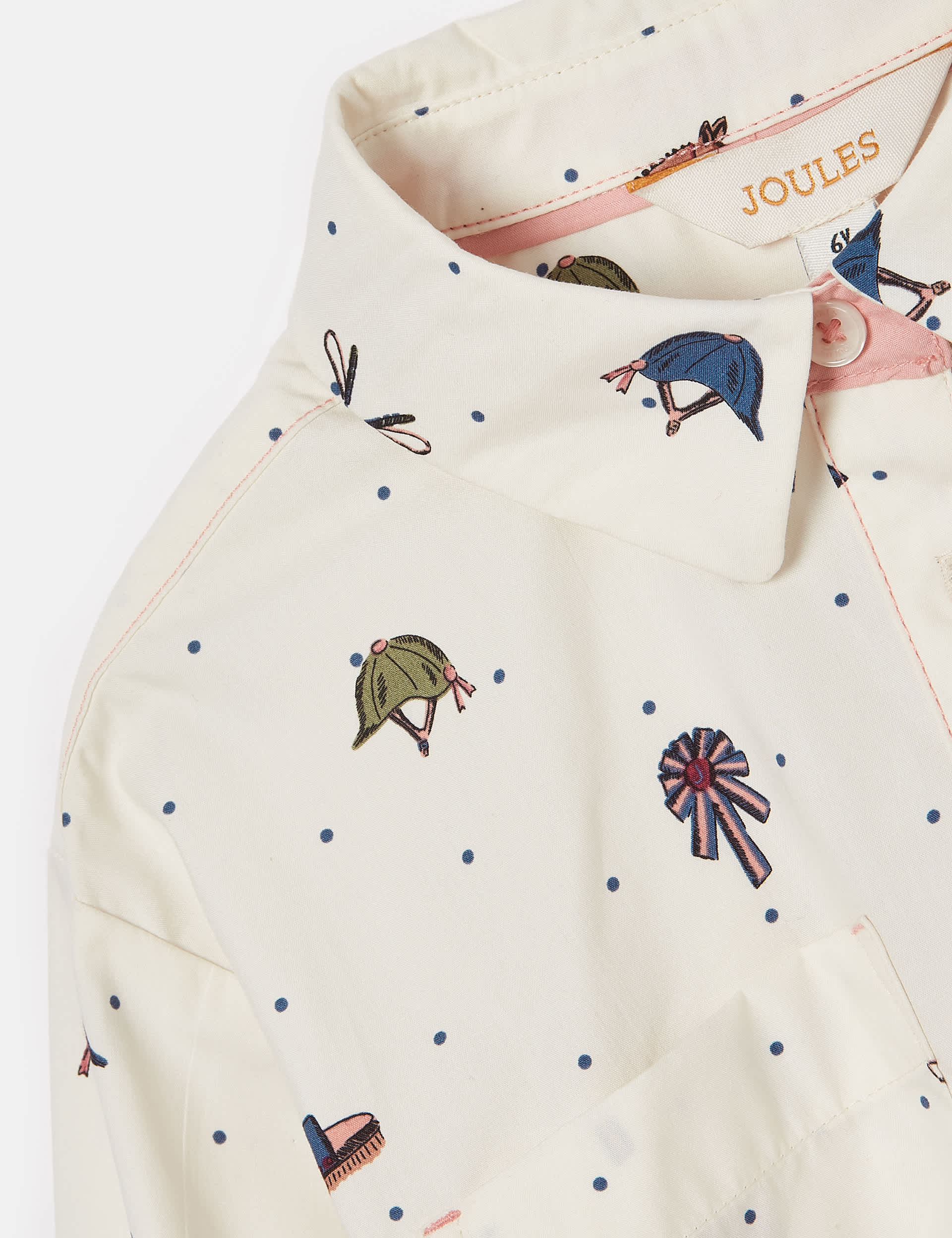 Joules Girls Cotton Rich Horse Print Frill Top (4-12 Yrs) - 8-9Y - Cream Mix, Cream Mix