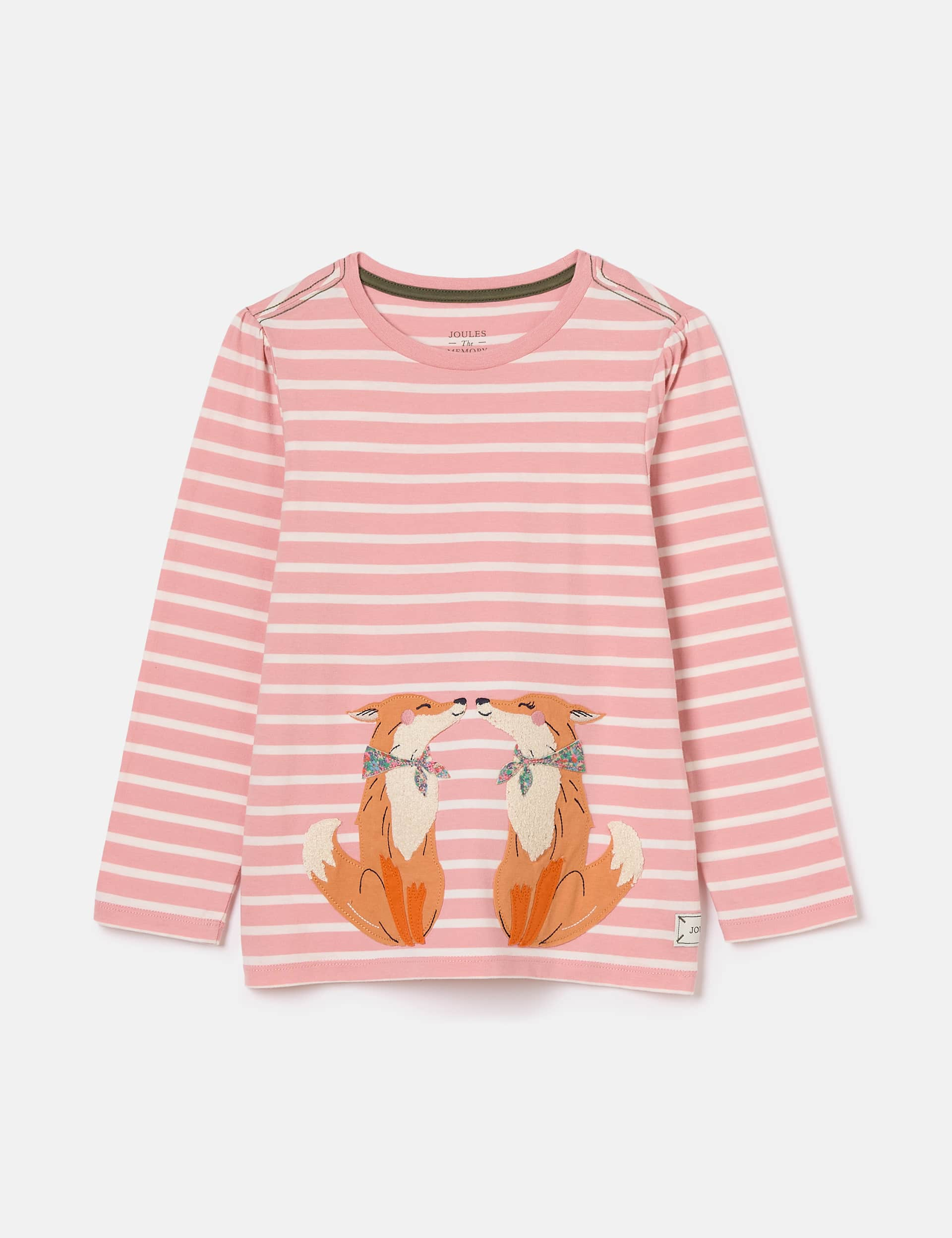 Joules Girls Pure Cotton Striped Fox Top (2-9 Yrs) - 7-8Y - Pink Mix, Pink Mix