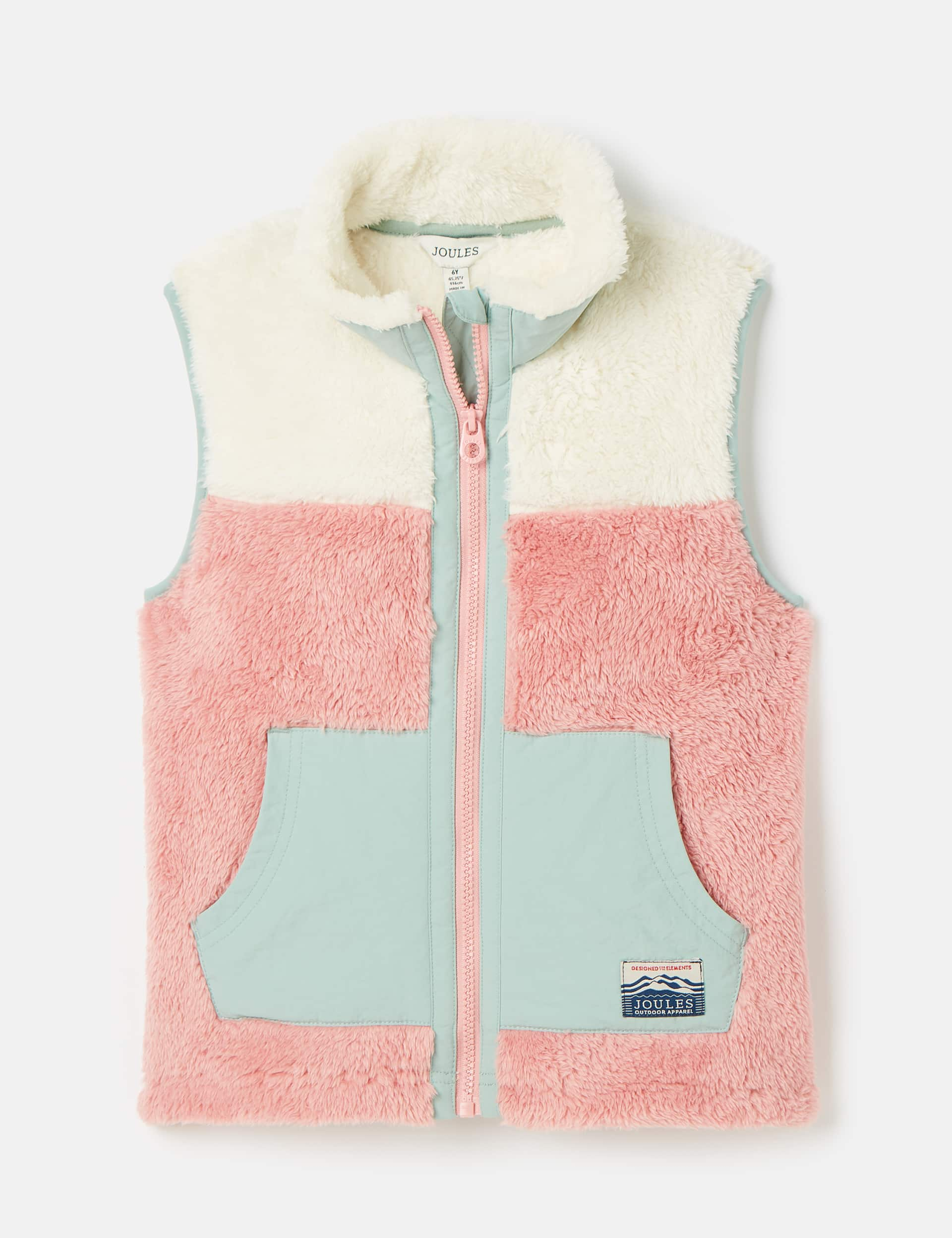 Joules Girls Fleece Colour Block Gilet (2-12 Yrs) - 9-10Y - Pink Mix, Pink Mix