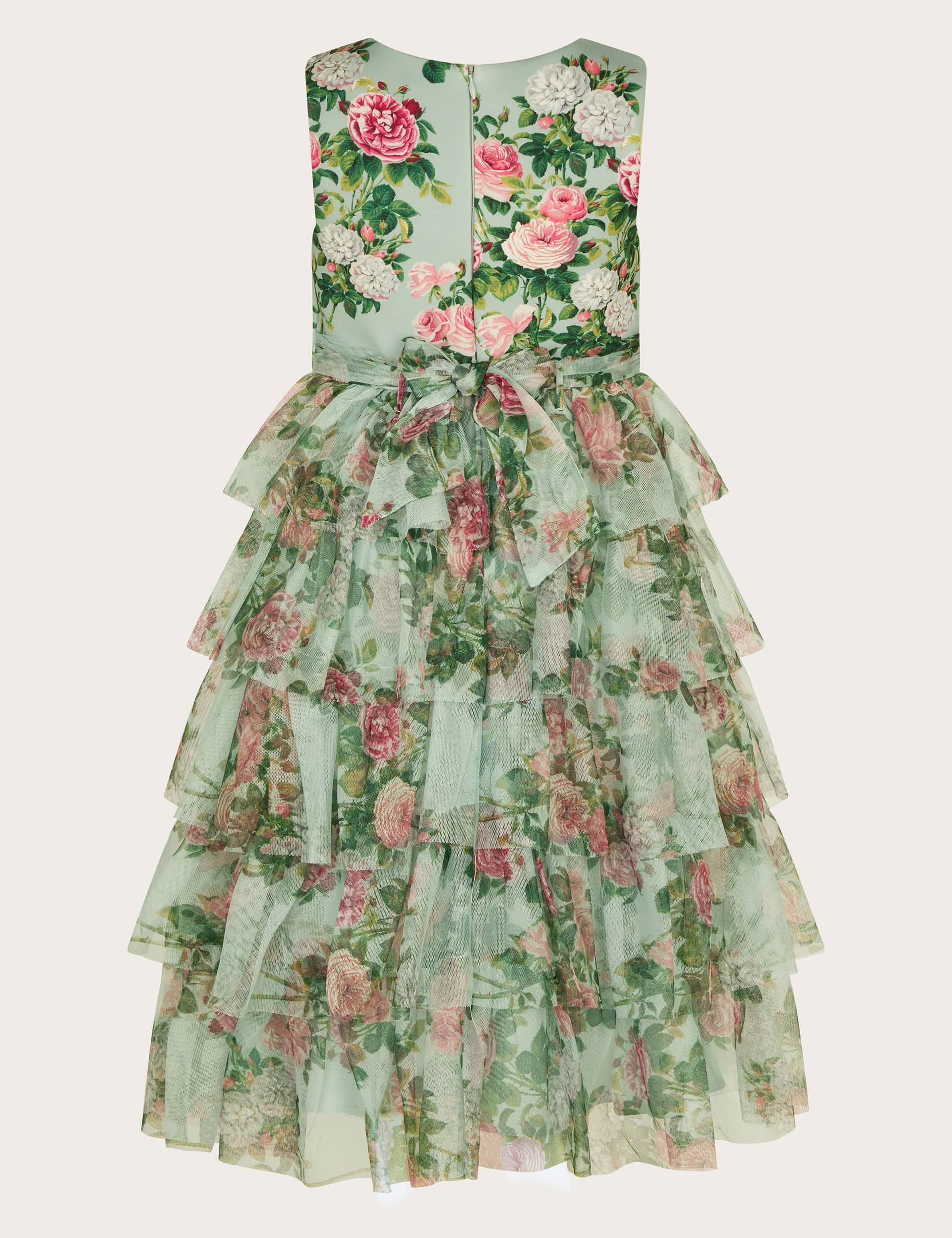 Monsoon Girls Floral Tiered Tulle Occasion Dress (3-13 Yrs) - 5y - Green Mix, Green Mix