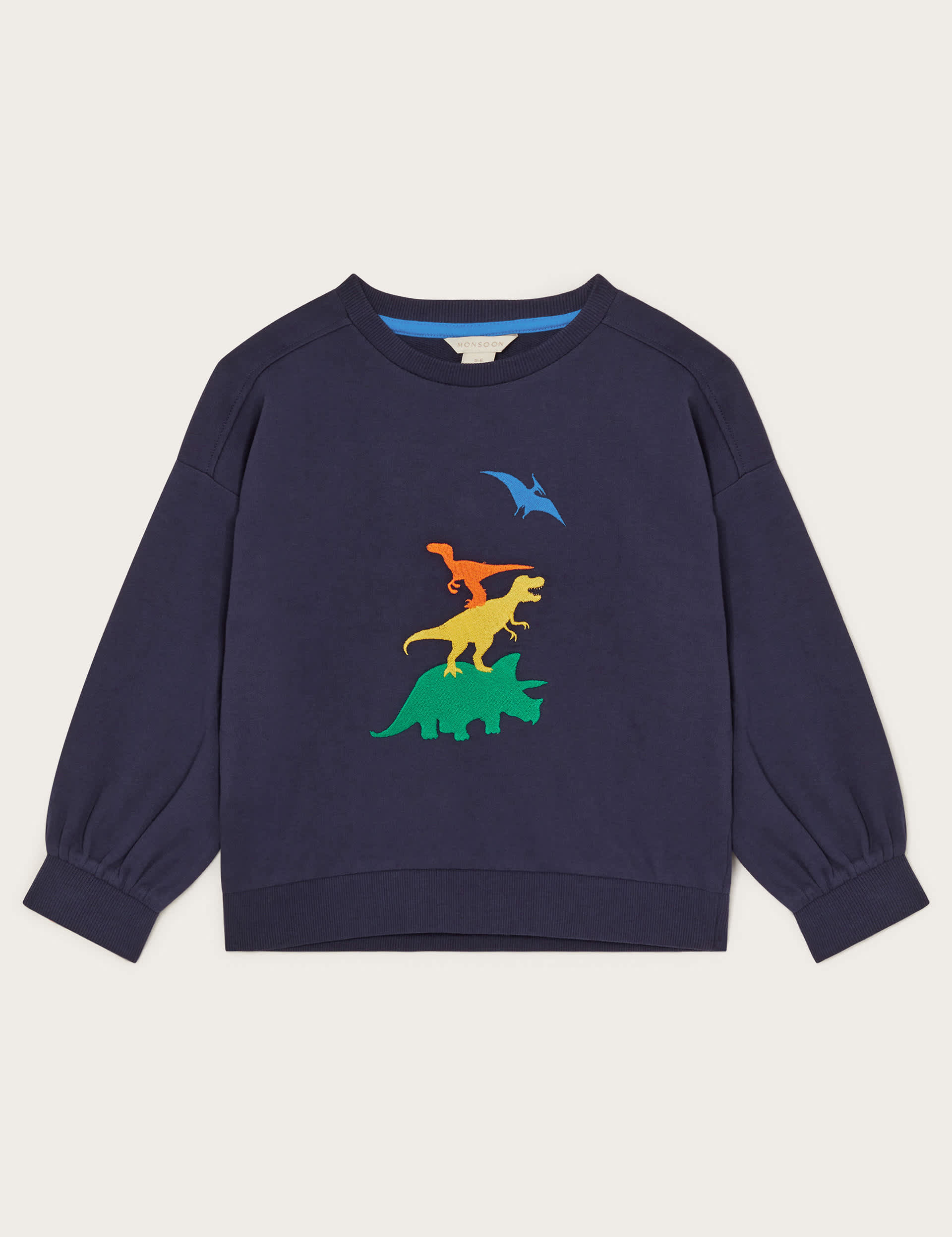 Monsoon Boys Pure Cotton Dinosaur Sweatshirt (2-13 Yrs) - 2-3 Y - Navy, Navy