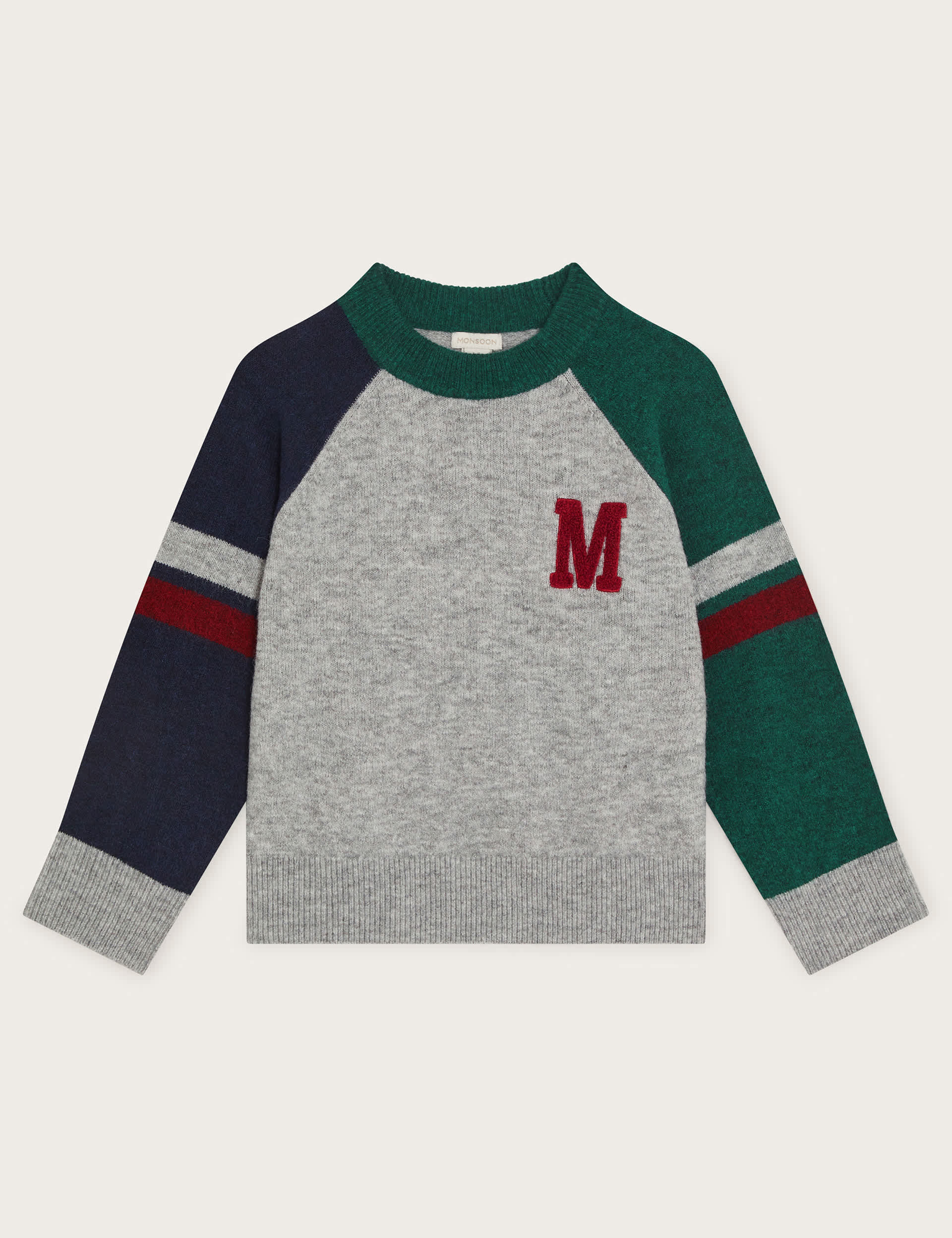 Monsoon Boys Knitted Colour Block Jumper (2-13 Yrs) - 2-3 Y - Grey, Grey