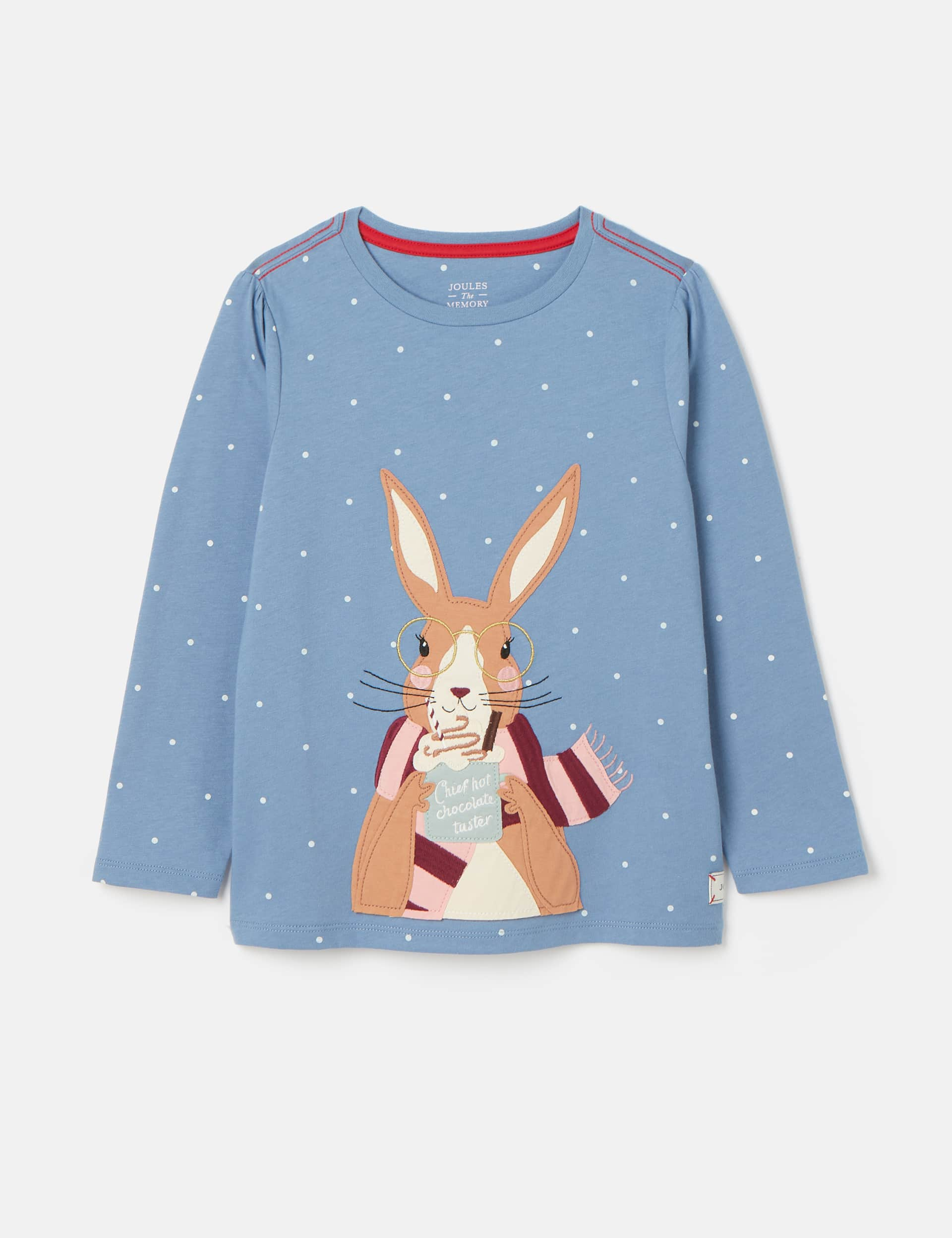 Joules Girls Pure Cotton Spotted Hare Applique T-Shirt (2-9 Yrs) - 3 - Blue Mix, Blue Mix