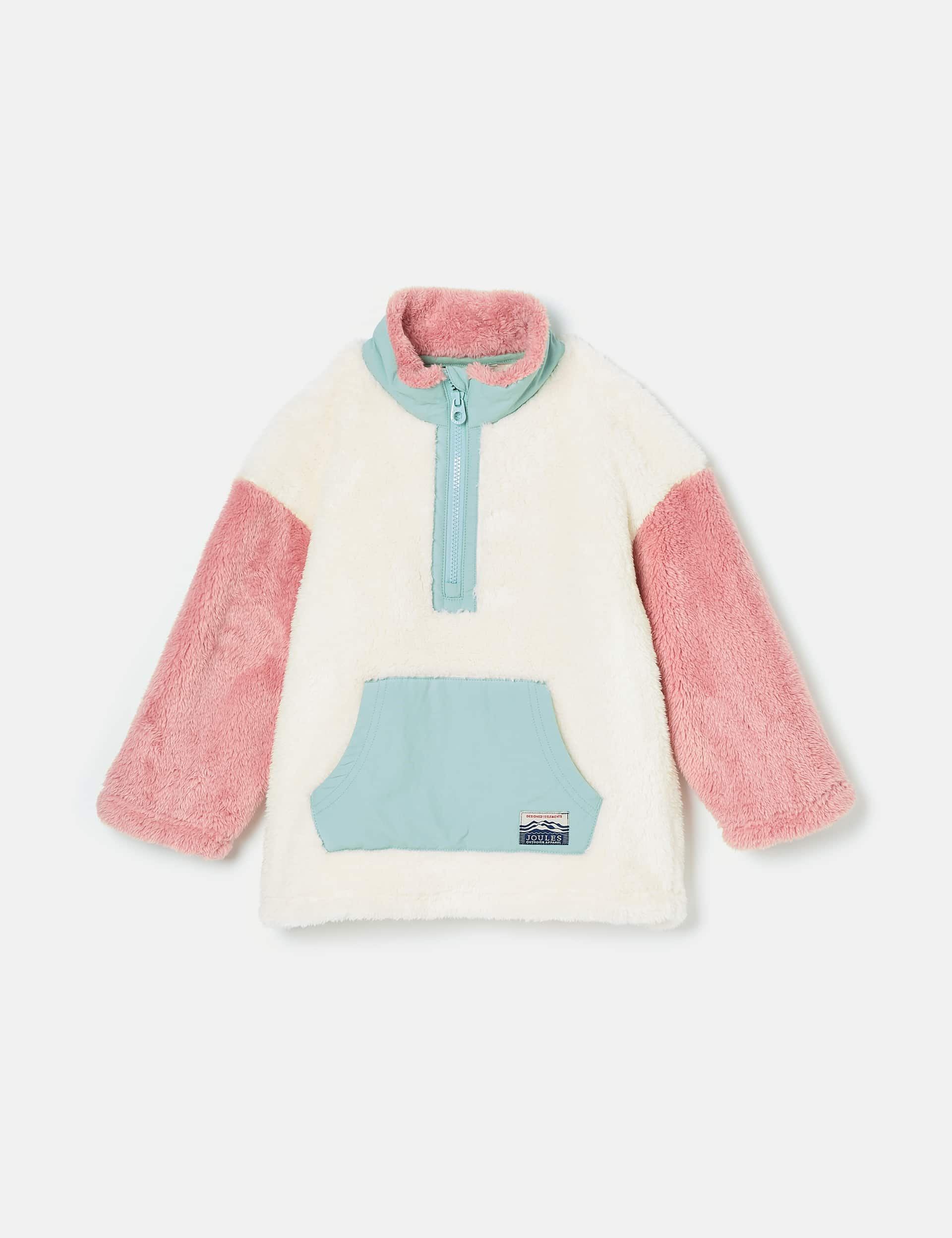 Joules Girls Striped Half Zip Fleece Top (2-12 Yrs) - 9-10Y - Cream Mix, Blue Mix,Cream Mix