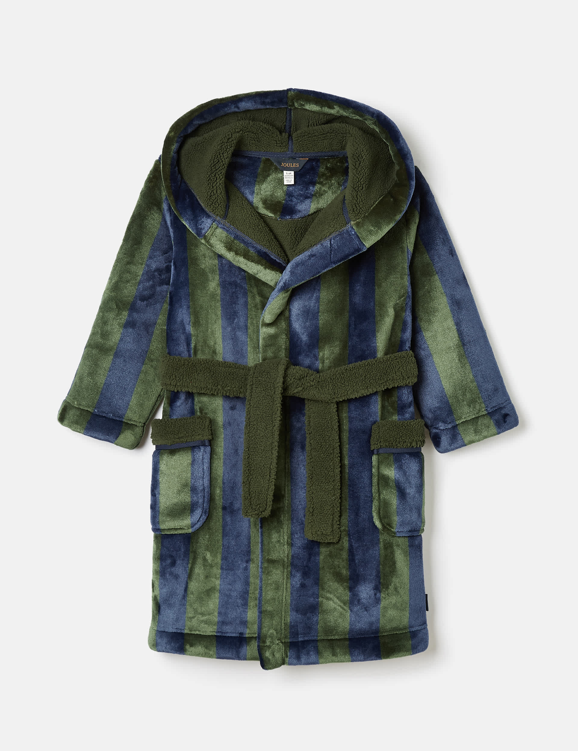 Joules Boys Striped Fleece Lined Dressing Gown (1-12 Yrs) - 5-6 Y - Dark Green Mix, Dark Green Mix