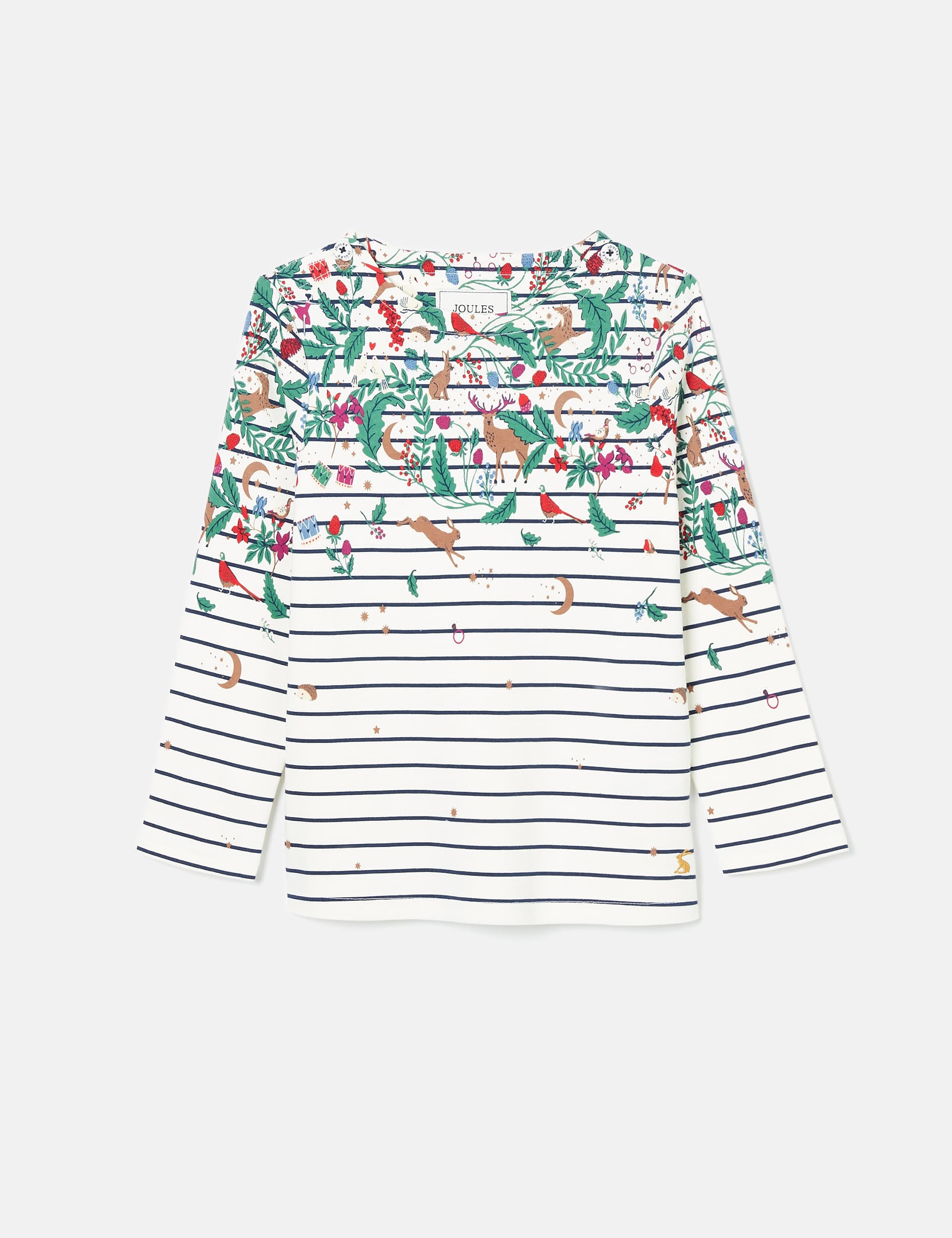 Joules Girls Pure Cotton Striped Animal Top (2-12 Yrs) - 7y - White Mix, White Mix