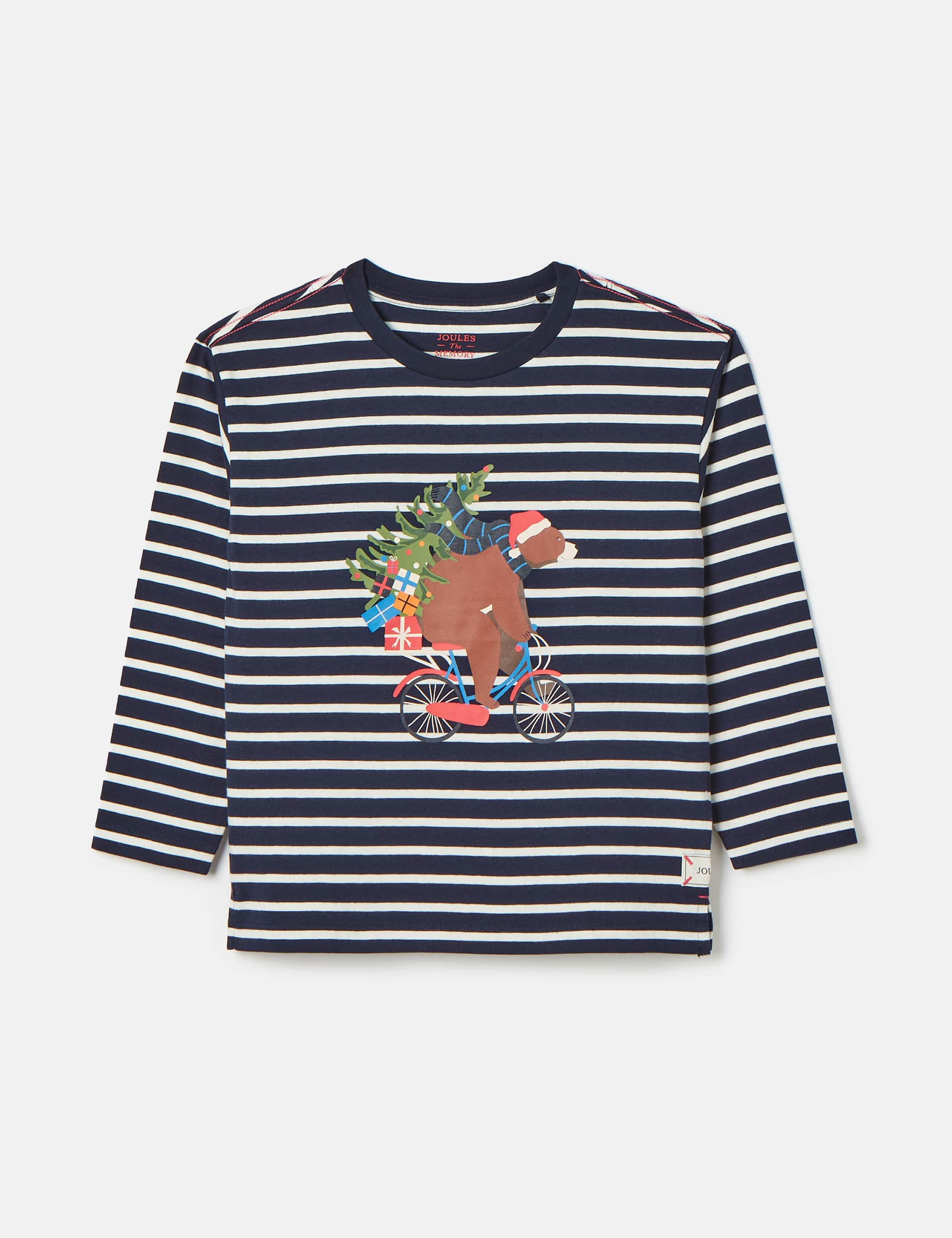 Joules Boys Pure Cotton Striped Christmas Bear Top (2-10 Yrs) - 8y - Navy Mix, Navy Mix