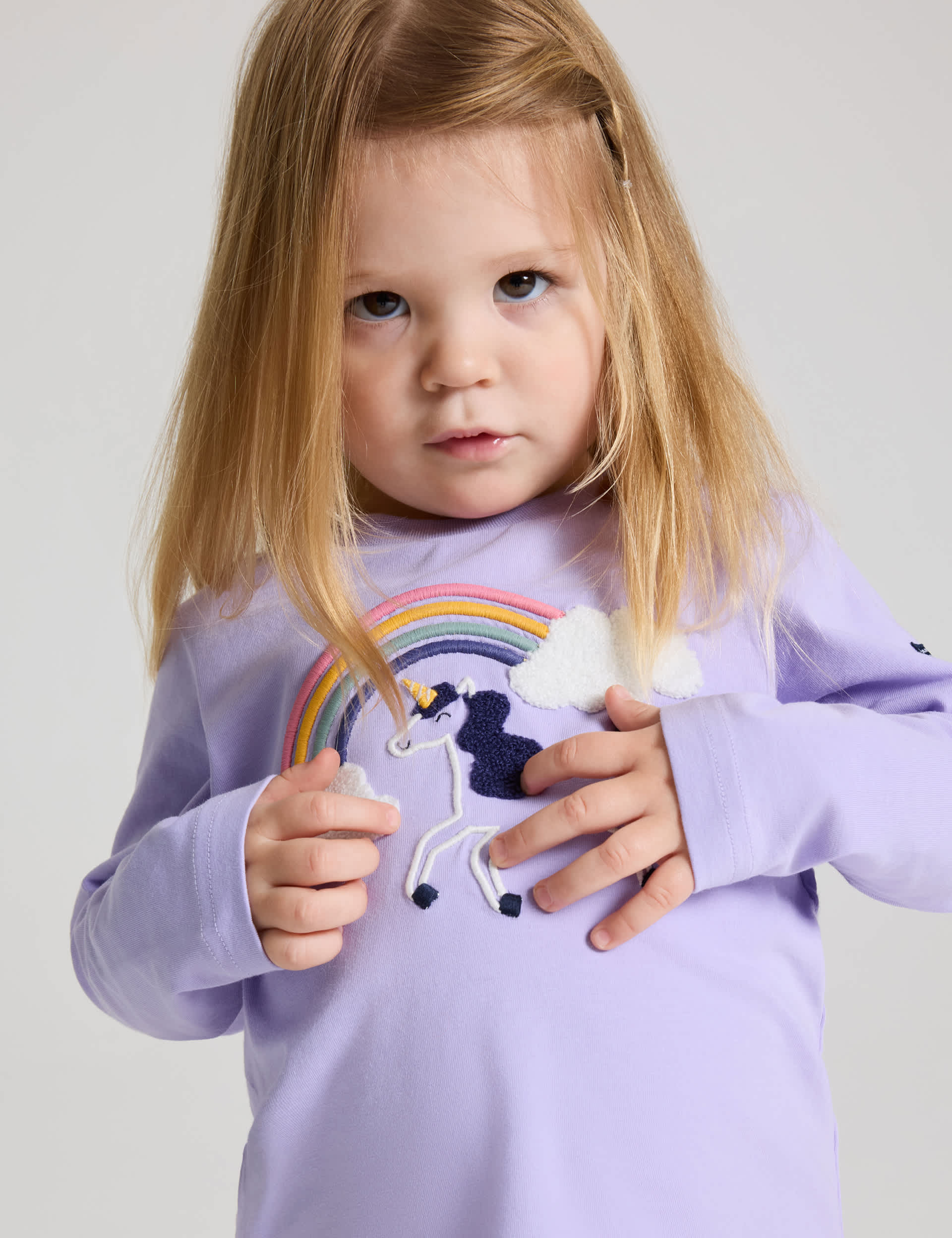 Polarn O. Pyret Girls Cotton Rich Unicorn Top (1-7 Yrs) - 3-4 Y - Purple Mix, Purple Mix