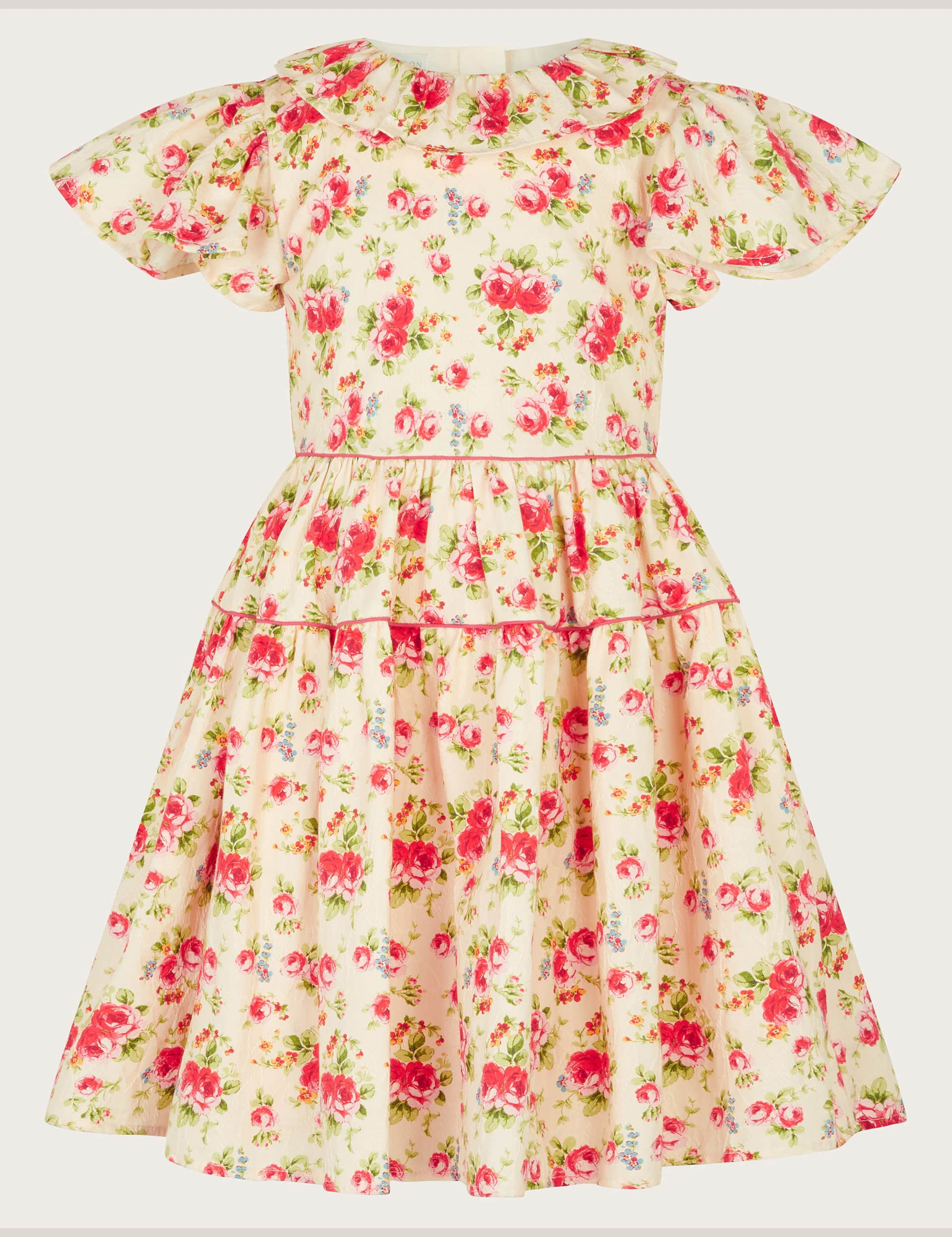 Monsoon Girls Pure Cotton Floral Frill Dress (3-13 Yrs) - 10y - Pink Mix, Pink Mix