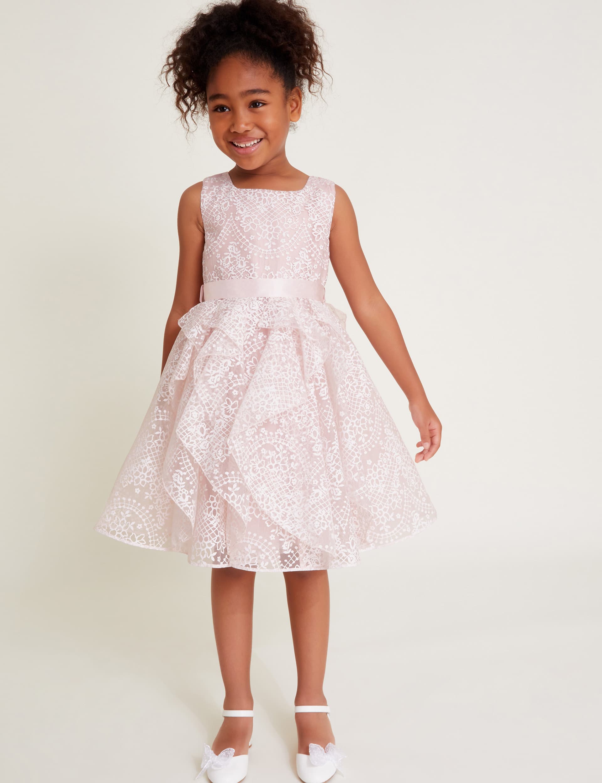 Monsoon Girls Lace Print Dress (3-15 Yrs) - 9y - Pink, Pink