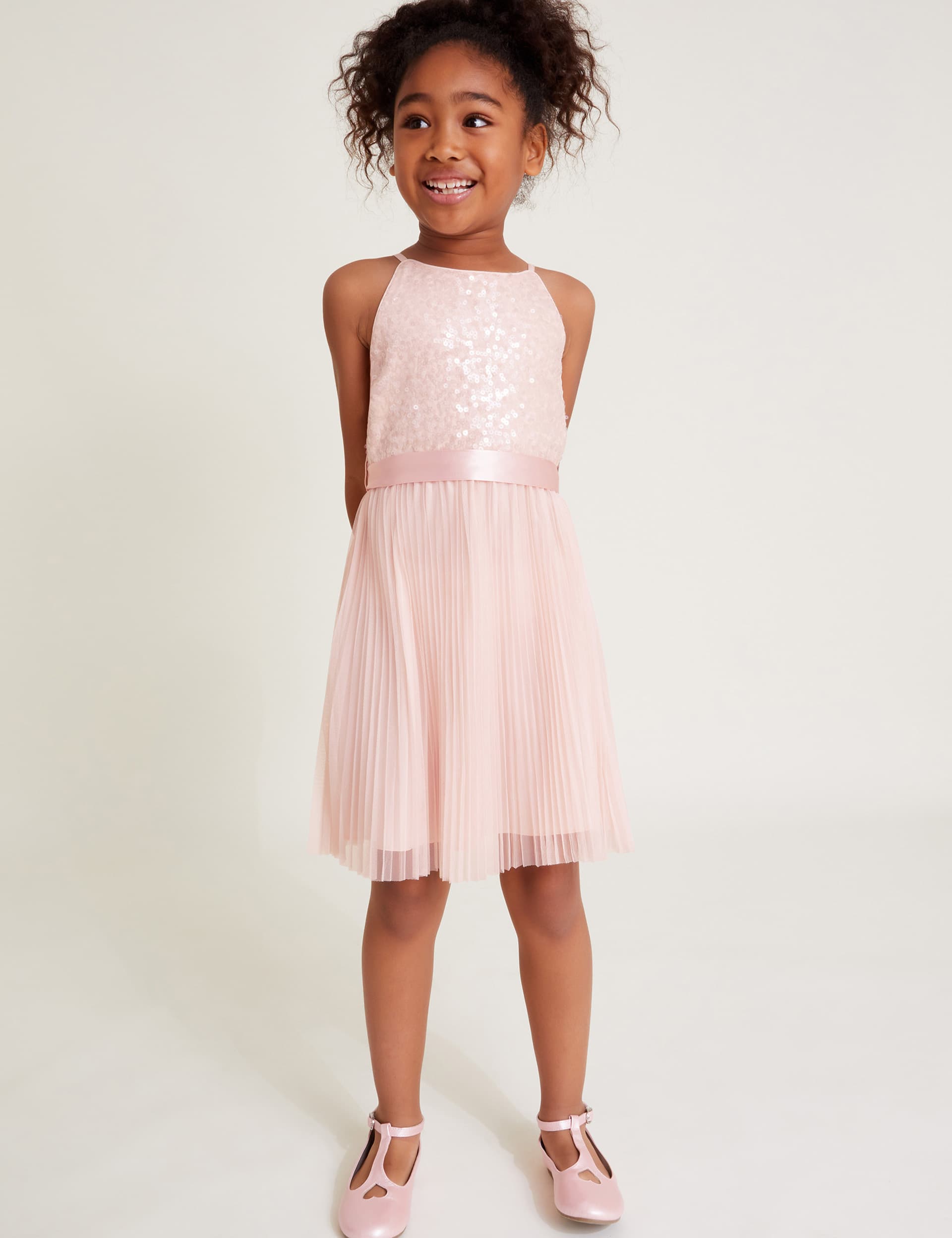 Monsoon Girls Sequin Embellished Pleated Dress (3-13 Yrs) - 7y - Pink, Pink