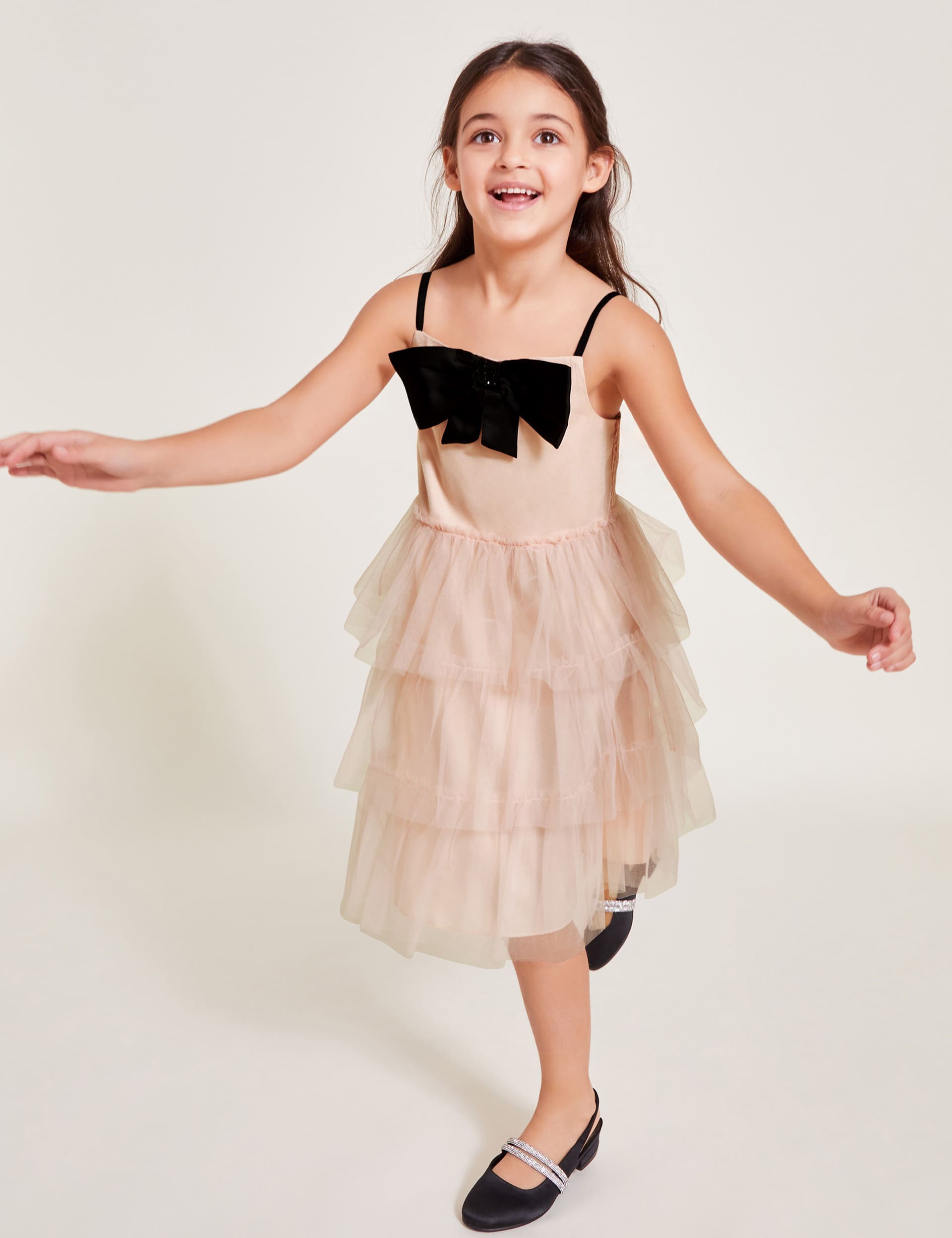 Monsoon Girls Bow Tulle Tiered Party Dress (3-13 Yrs) - 9y - Pink, Pink