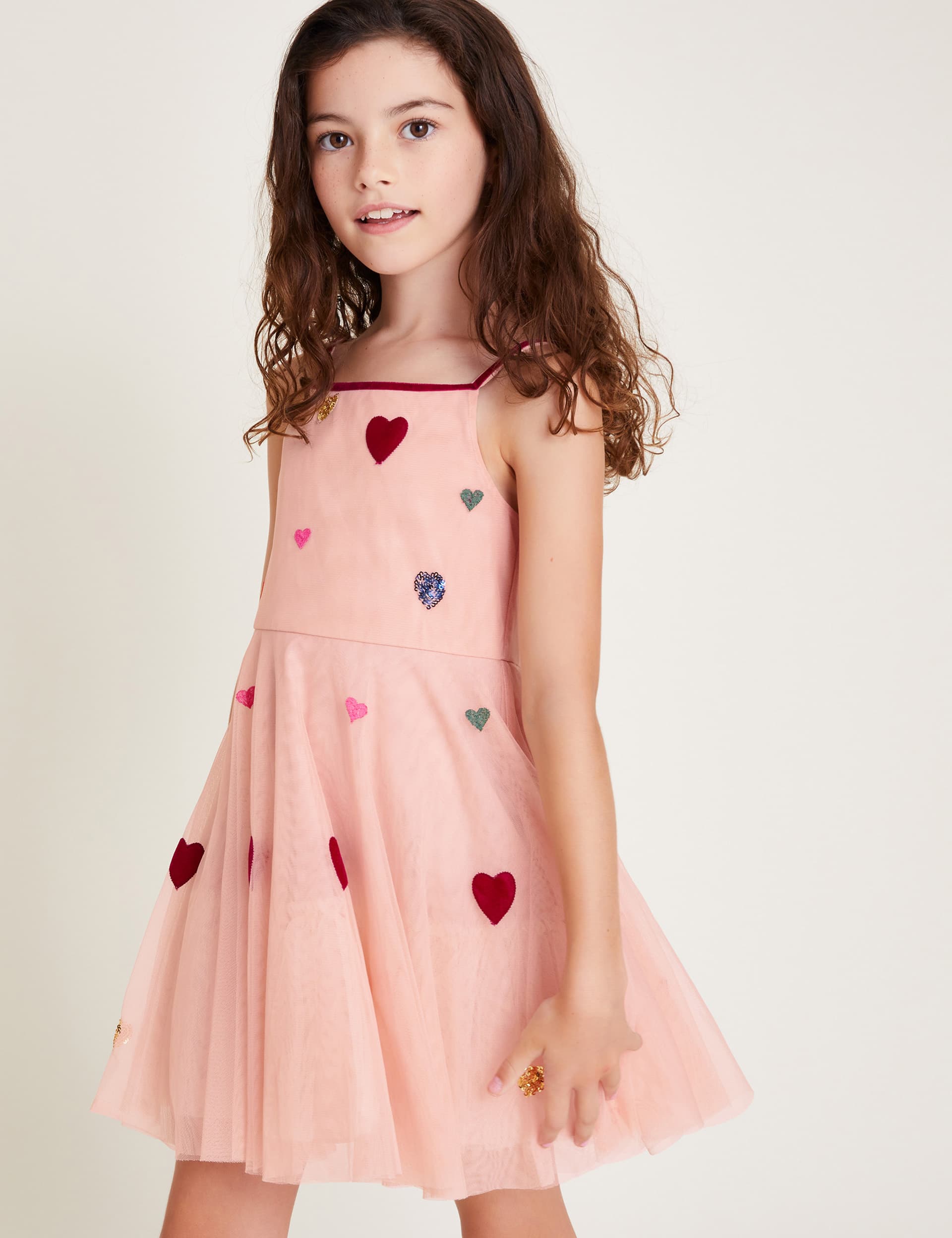 Monsoon Girls Heart Applique Dress (3-13 Yrs) - 7y - Pink Mix, Pink Mix