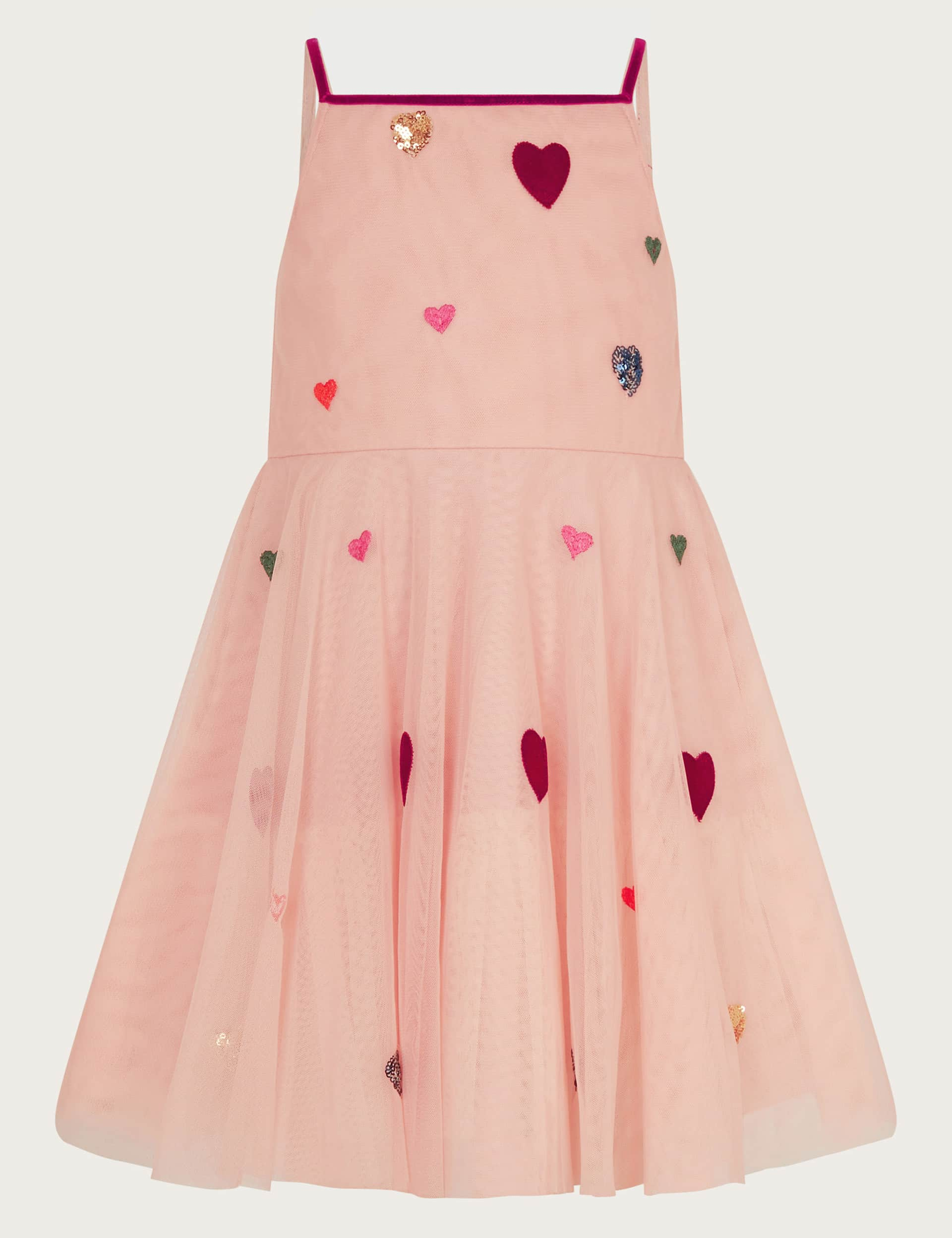 Monsoon Girls Heart Applique Dress (3-13 Yrs) - 8y - Pink Mix, Pink Mix