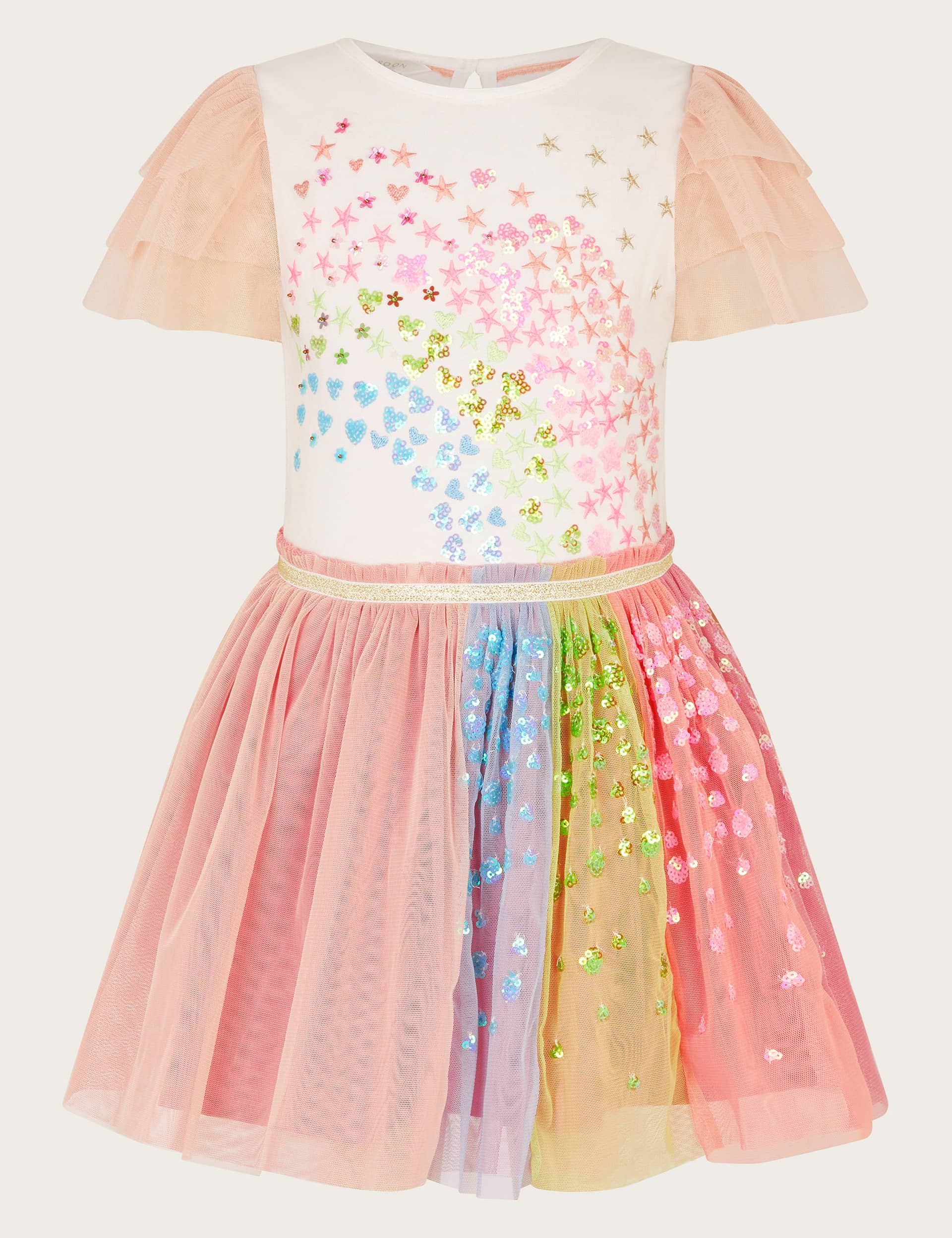 Monsoon Girls Tulle Sequin Dress (3-13 Yrs) - 5-6 Y - Pink Mix, Pink Mix